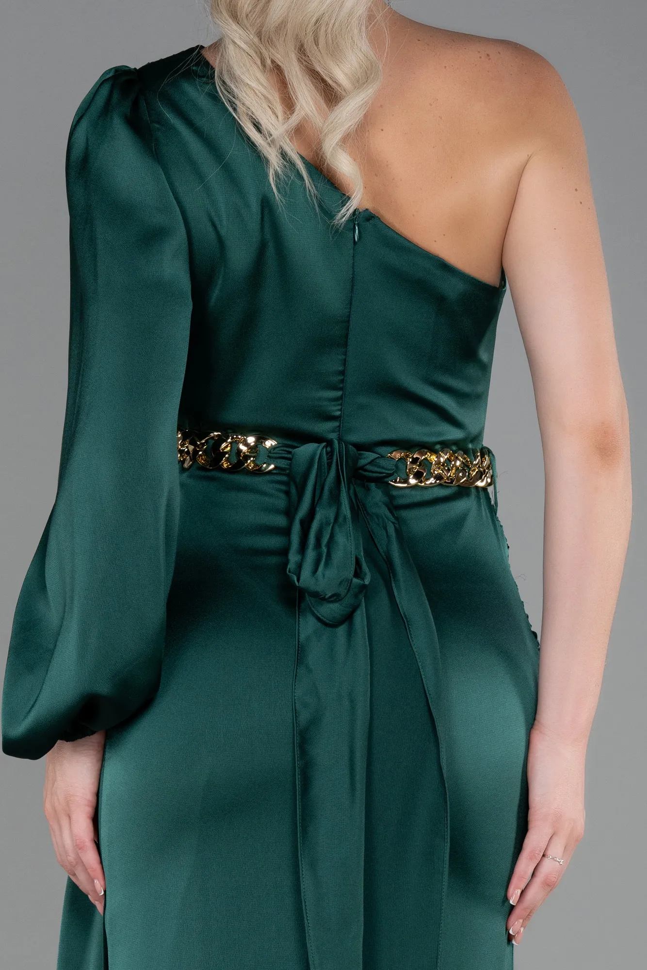 Emerald Green-Long Satin Prom Gown ABU2625