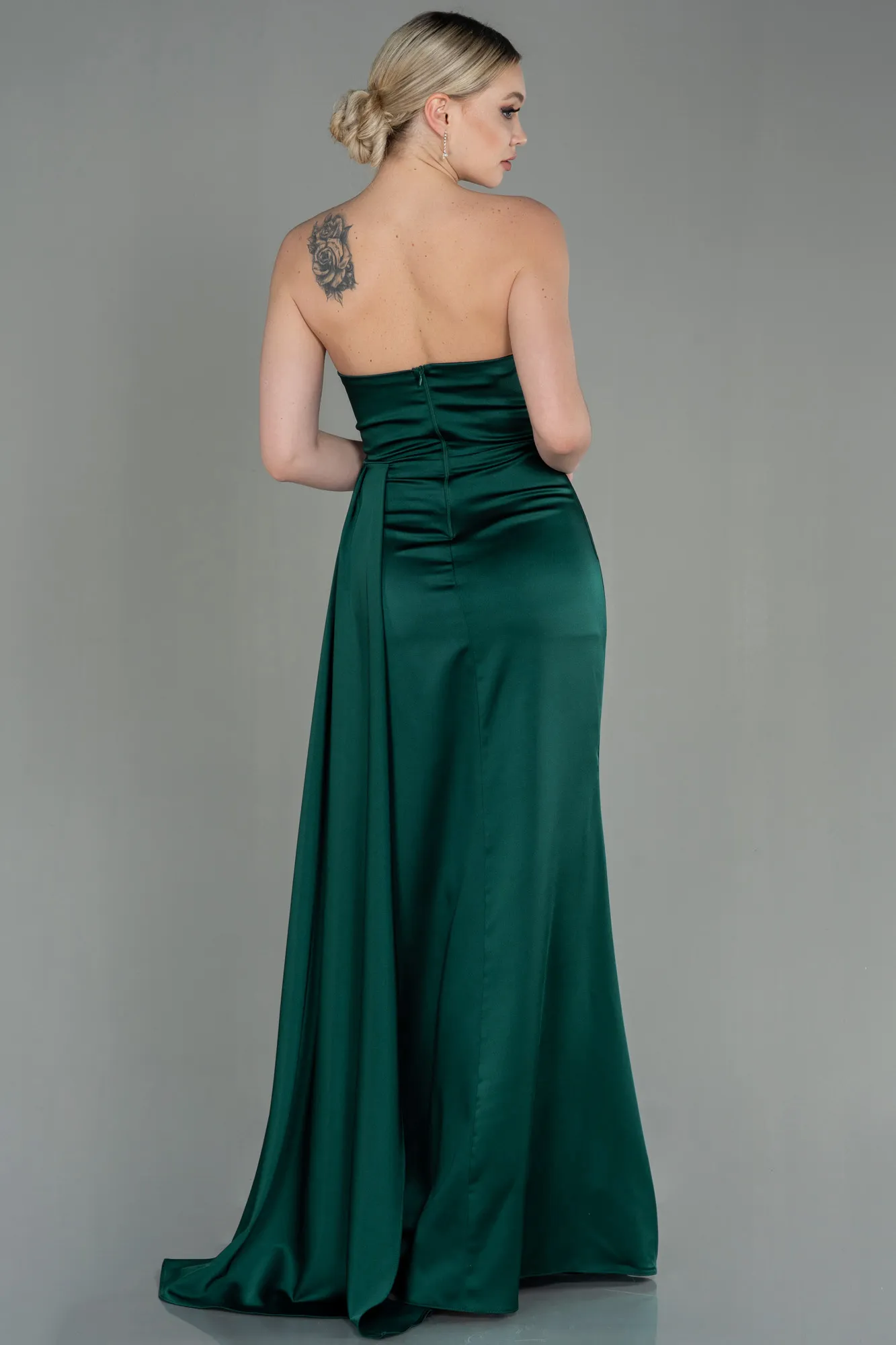 Emerald Green-Long Satin Prom Gown ABU2965