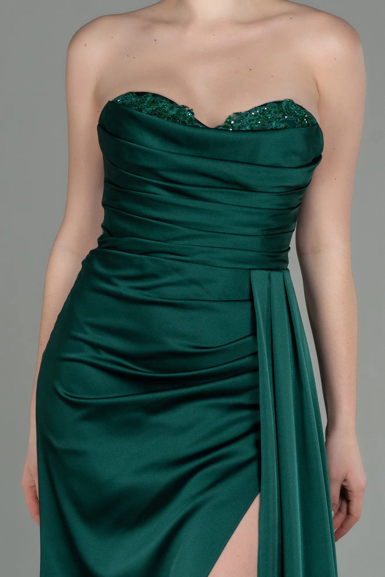 Emerald Green-Long Satin Prom Gown ABU2965