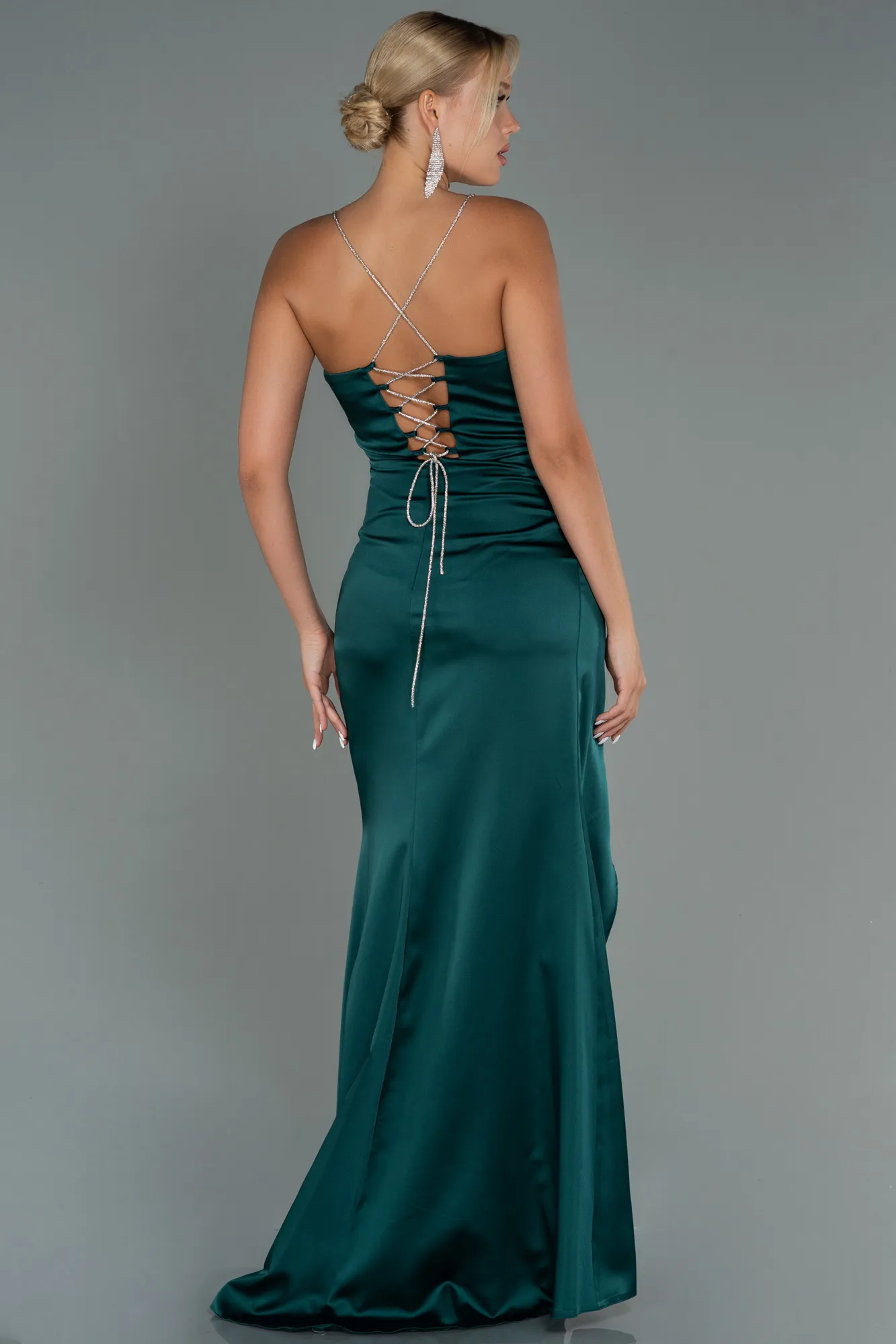 Emerald Green-Long Satin Prom Gown ABU3094
