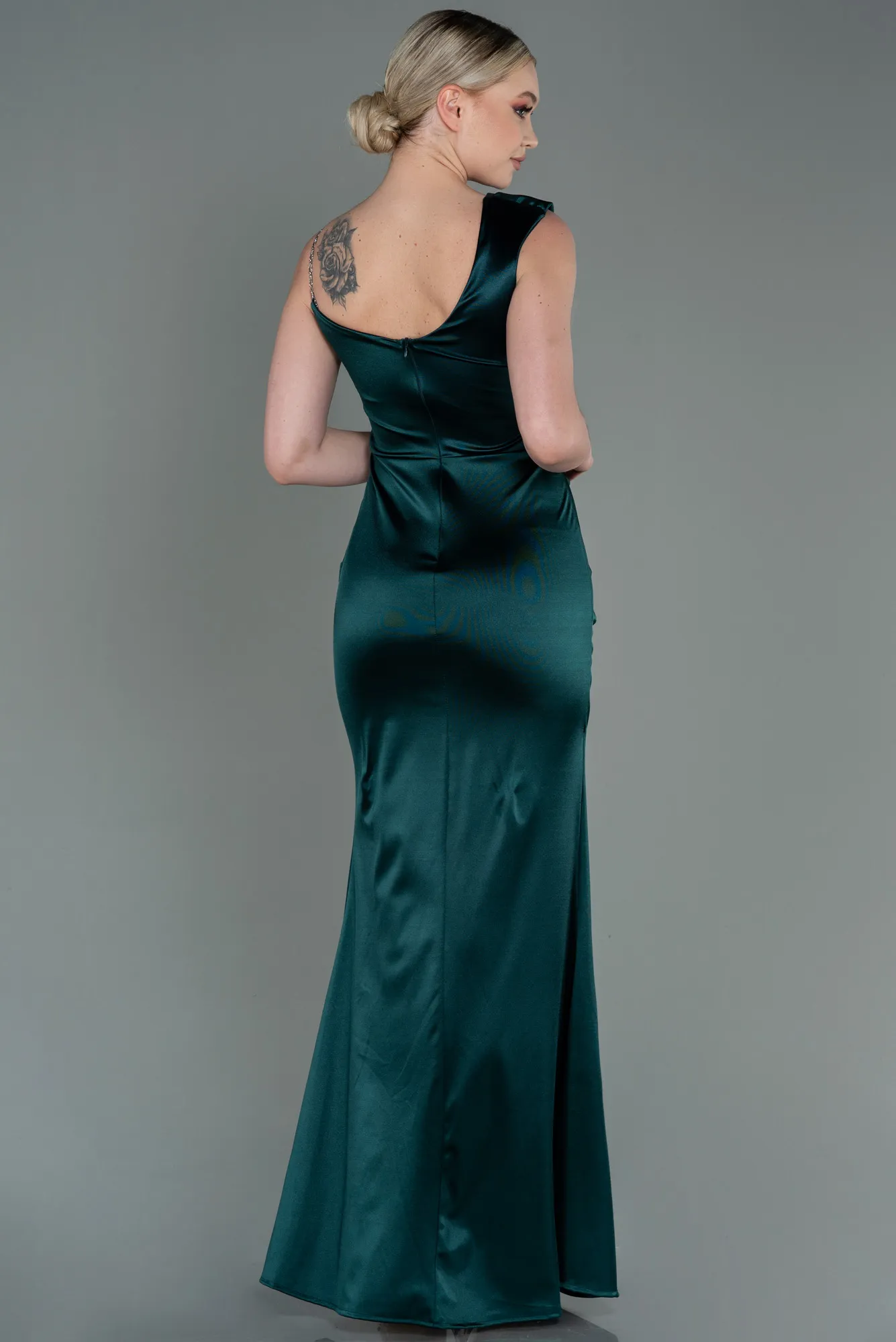 Emerald Green-Long Satin Prom Gown ABU3138