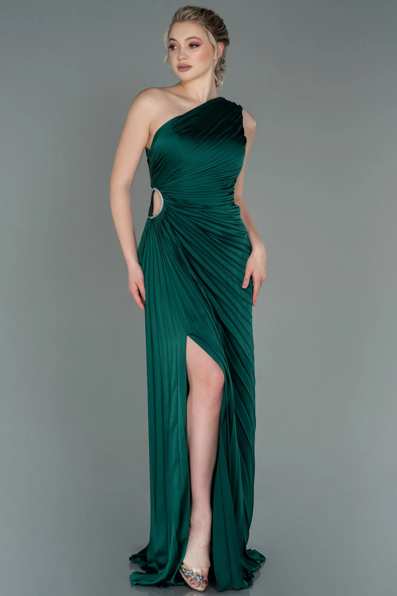 Emerald Green-Long Satin Prom Gown ABU3159