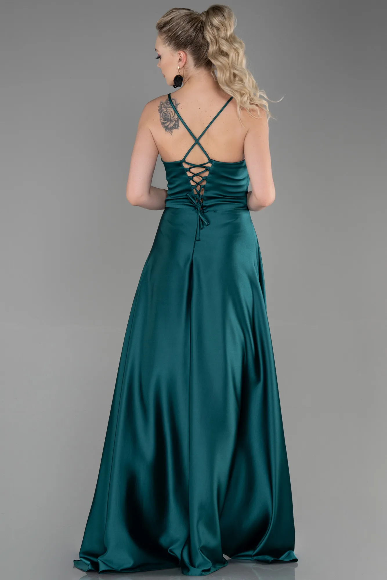 Emerald Green-Long Satin Prom Gown ABU3242