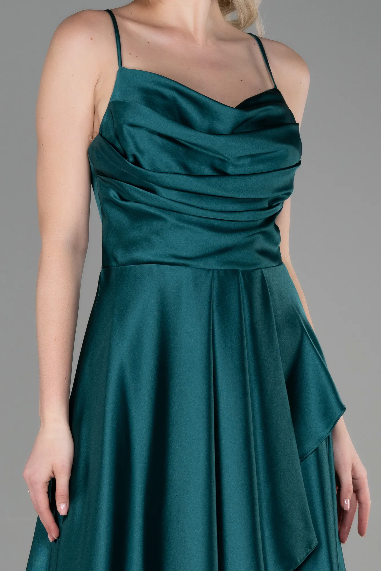 Emerald Green-Long Satin Prom Gown ABU3242