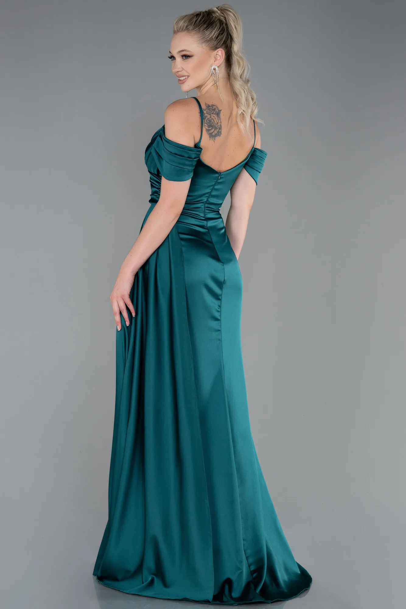 Emerald Green-Long Satin Prom Gown ABU3249