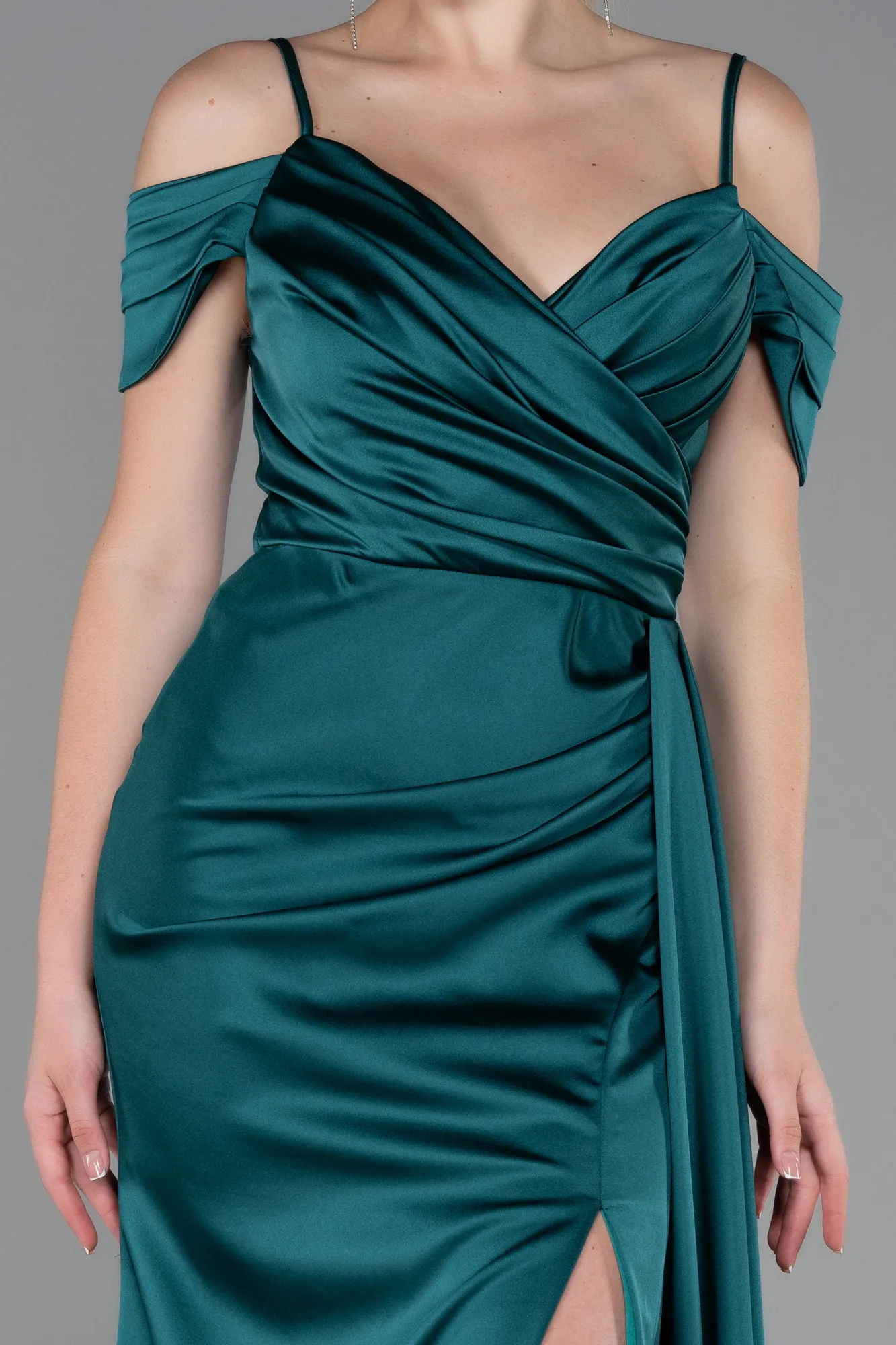 Emerald Green-Long Satin Prom Gown ABU3249