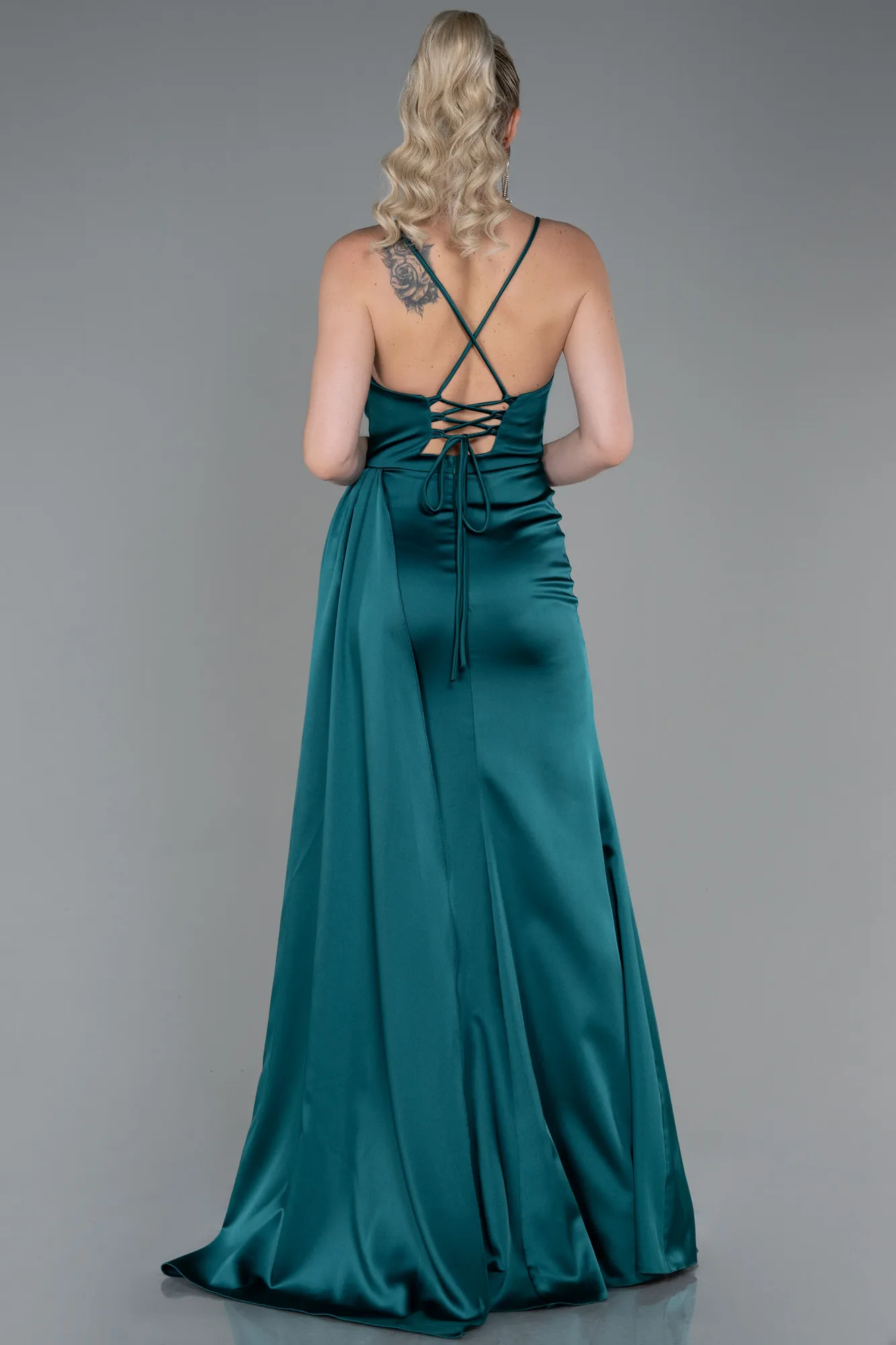Emerald Green-Long Satin Prom Gown ABU3267