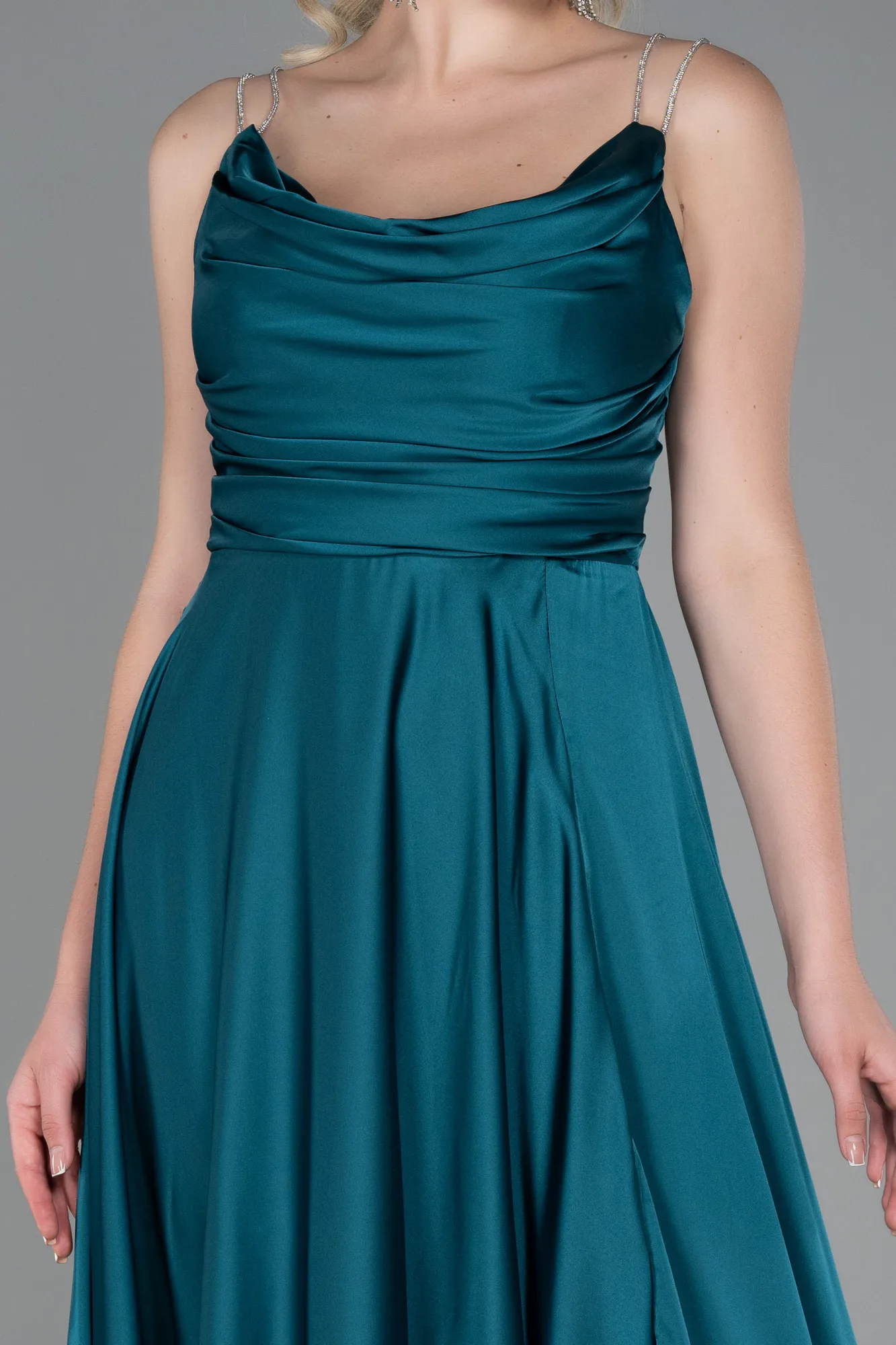 Emerald Green-Long Satin Prom Gown ABU3275