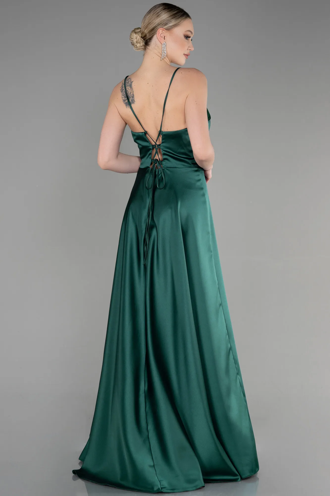 Emerald Green-Long Satin Prom Gown ABU3610