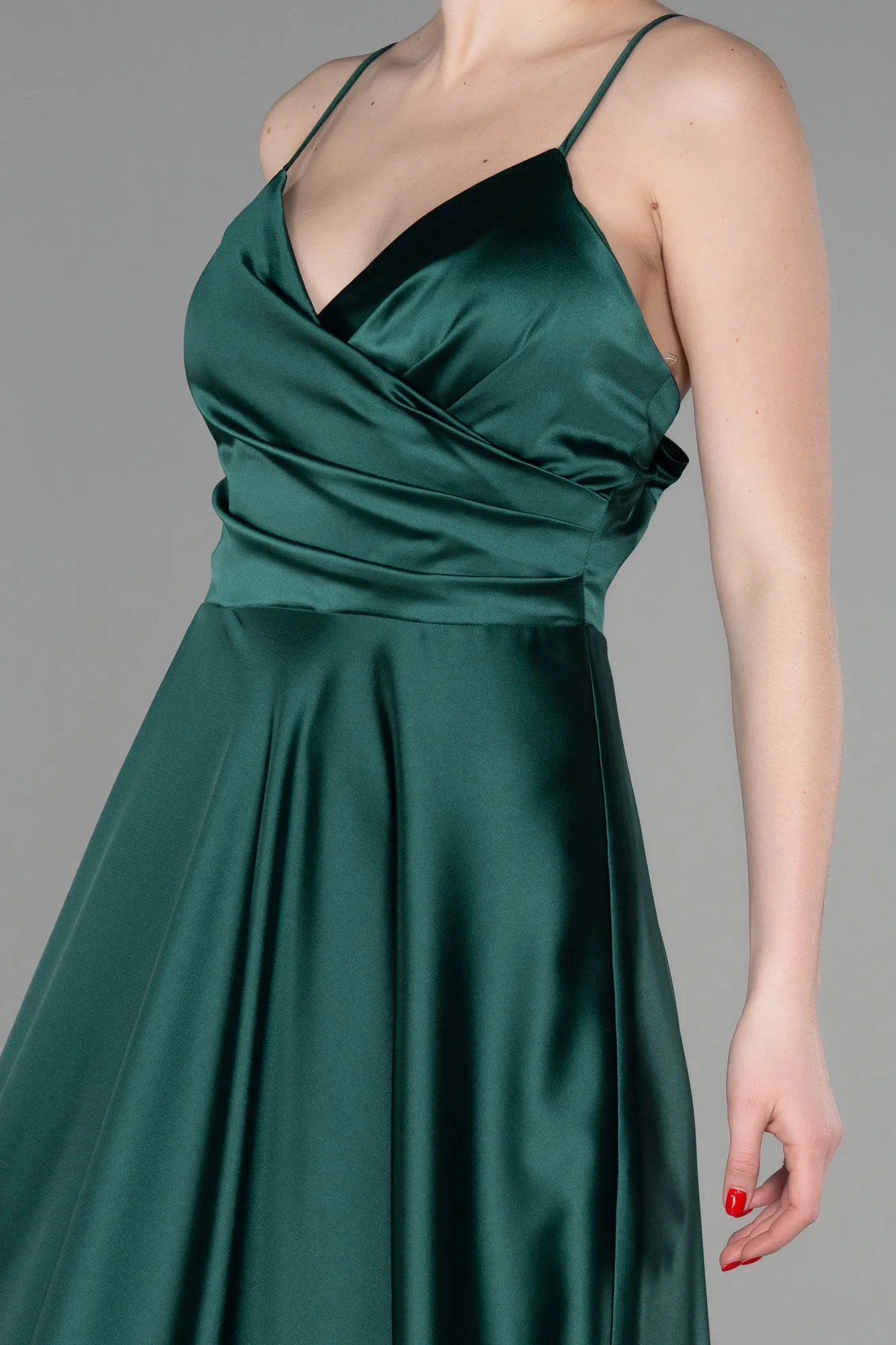 Emerald Green-Long Satin Prom Gown ABU3610