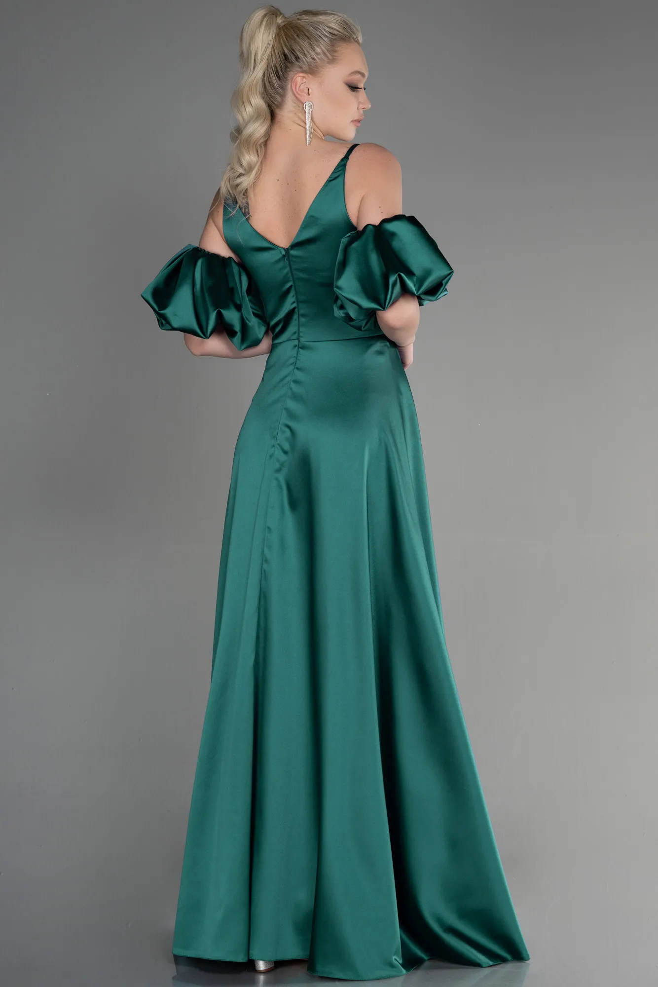 Emerald Green-Long Satin Prom Gown ABU3634