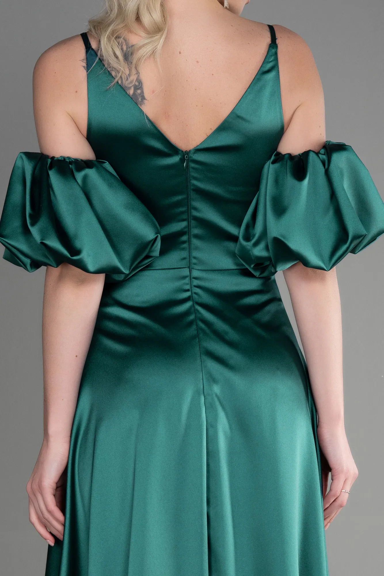 Emerald Green-Long Satin Prom Gown ABU3634