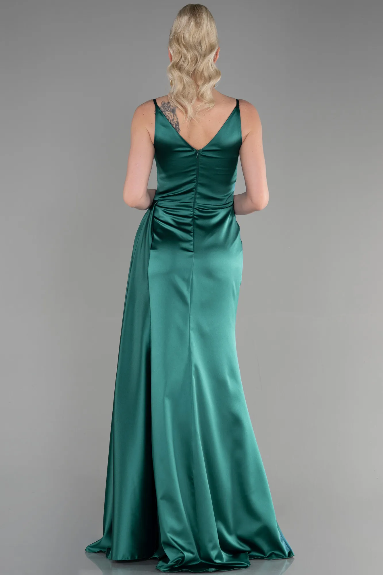 Emerald Green-Long Satin Prom Gown ABU3635