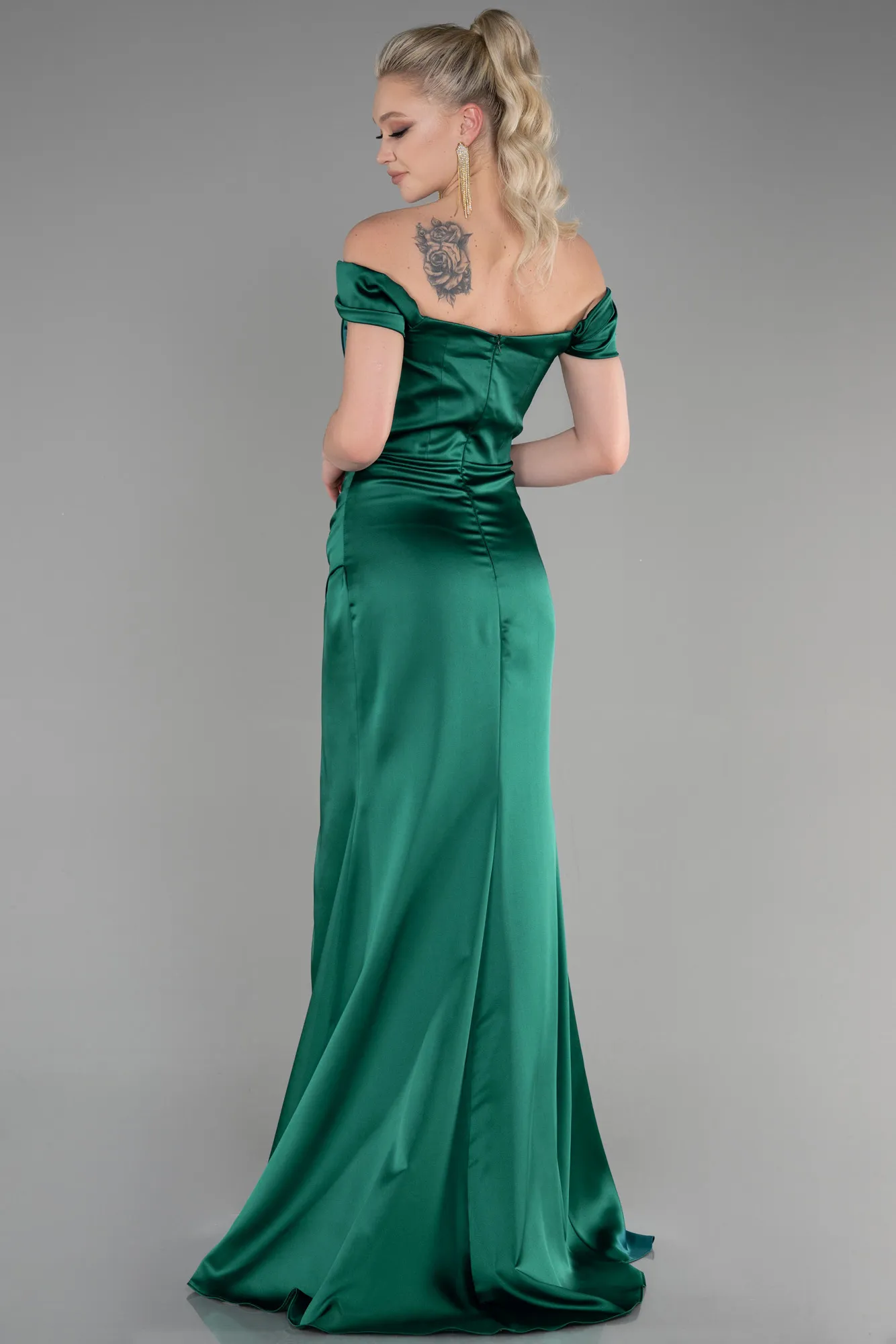 Emerald Green-Long Satin Prom Gown ABU3640