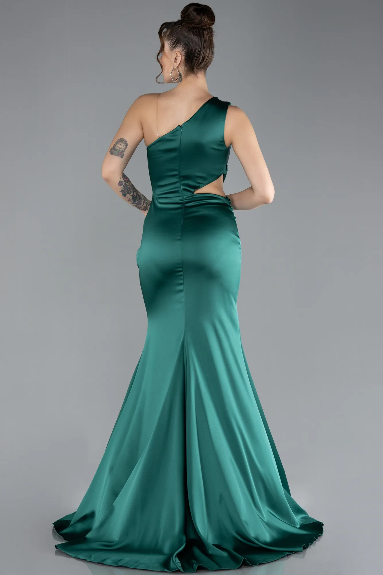 Emerald Green-Long Satin Prom Gown ABU4409