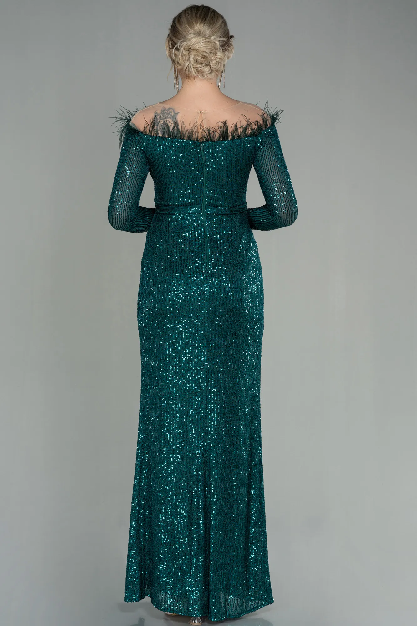 Emerald Green-Long Scaly Evening Dress ABU2820