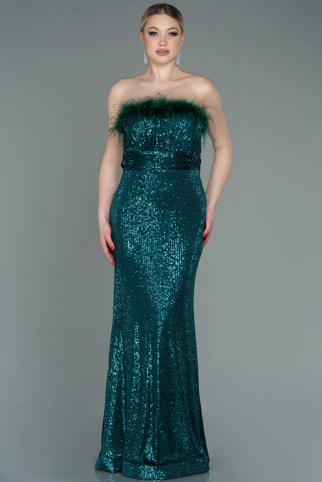 Emerald Green-Long Scaly Evening Dress ABU3067
