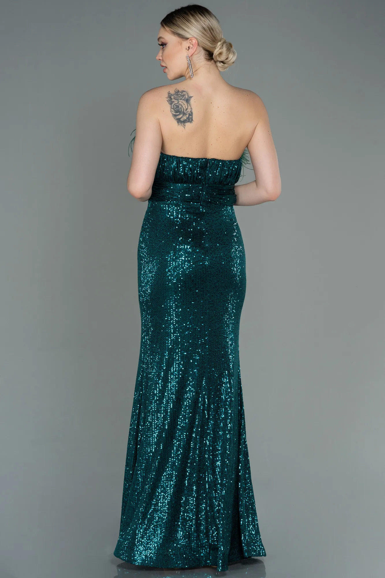 Emerald Green-Long Scaly Evening Dress ABU3067