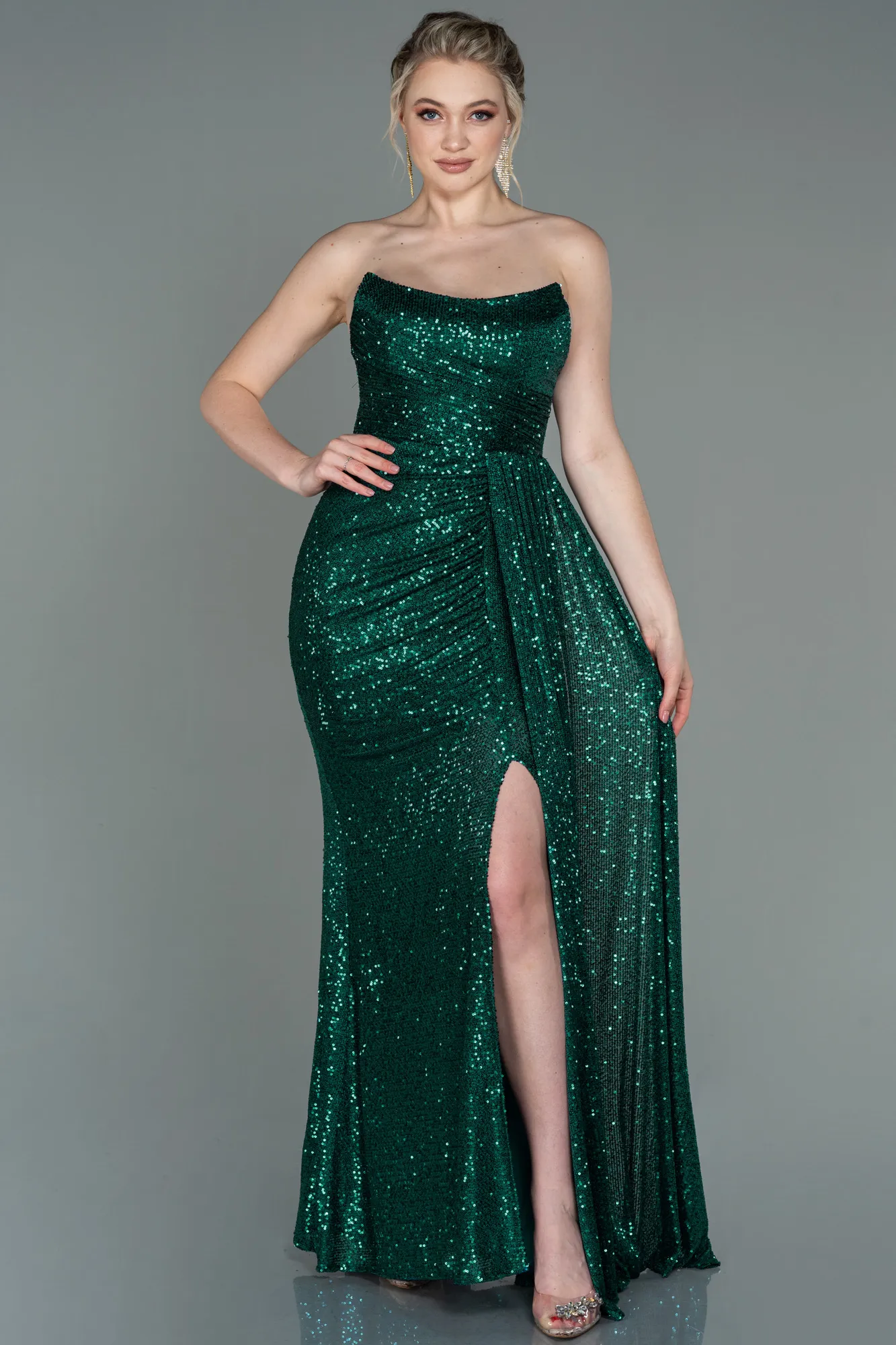 Emerald Green-Long Scaly Evening Dress ABU3134