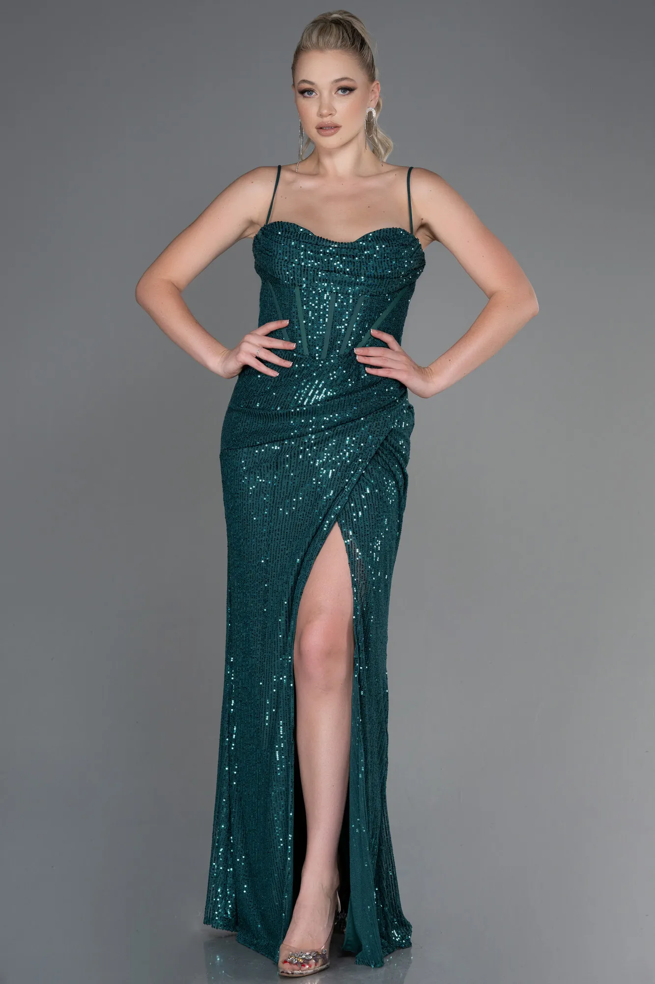 Emerald Green-Long Scaly Evening Dress ABU3246