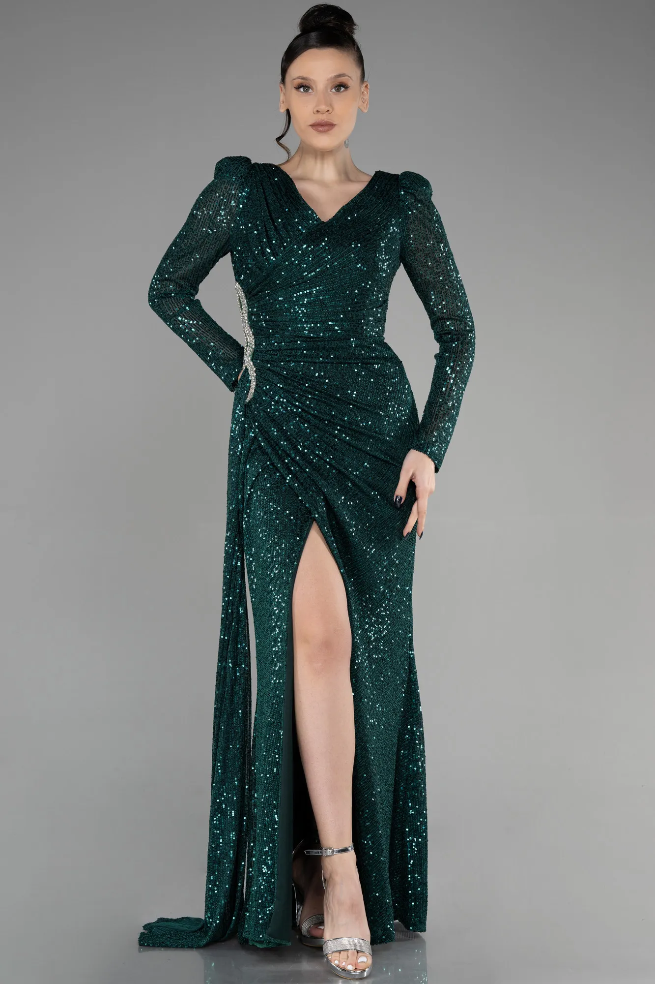 Emerald Green-Long Scaly Evening Dress ABU3501