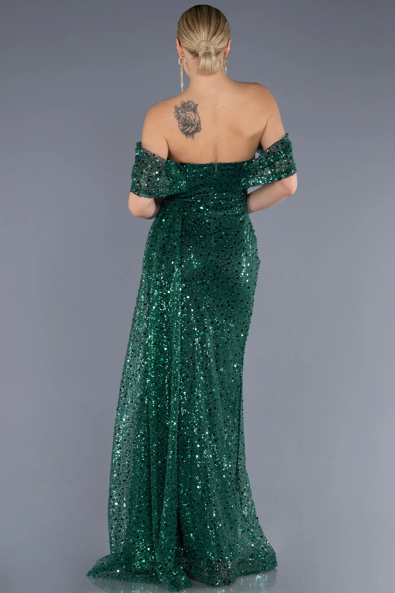 Emerald Green-Long Scaly Evening Dress ABU3577