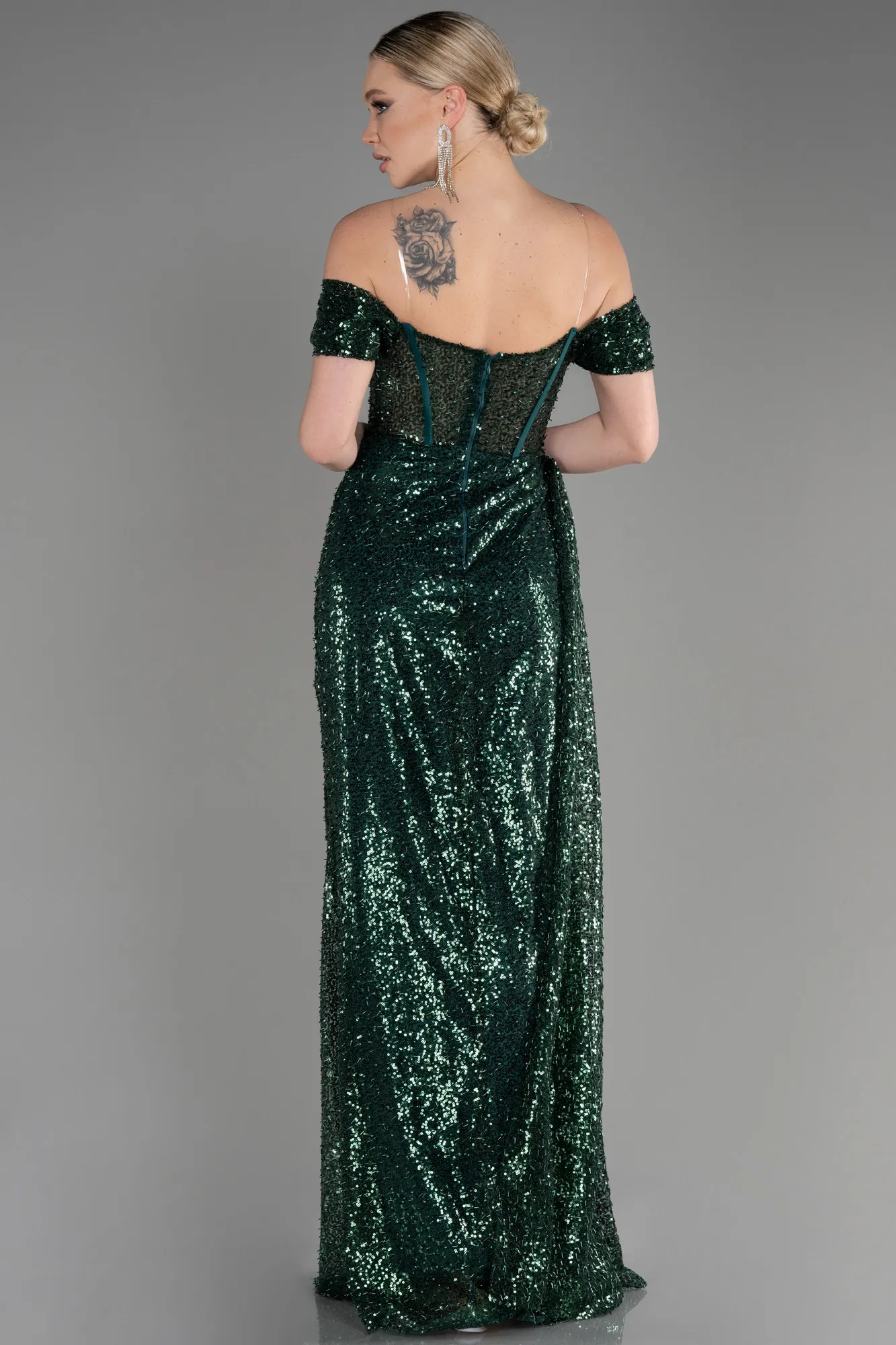 Emerald Green-Long Scaly Evening Dress ABU3794