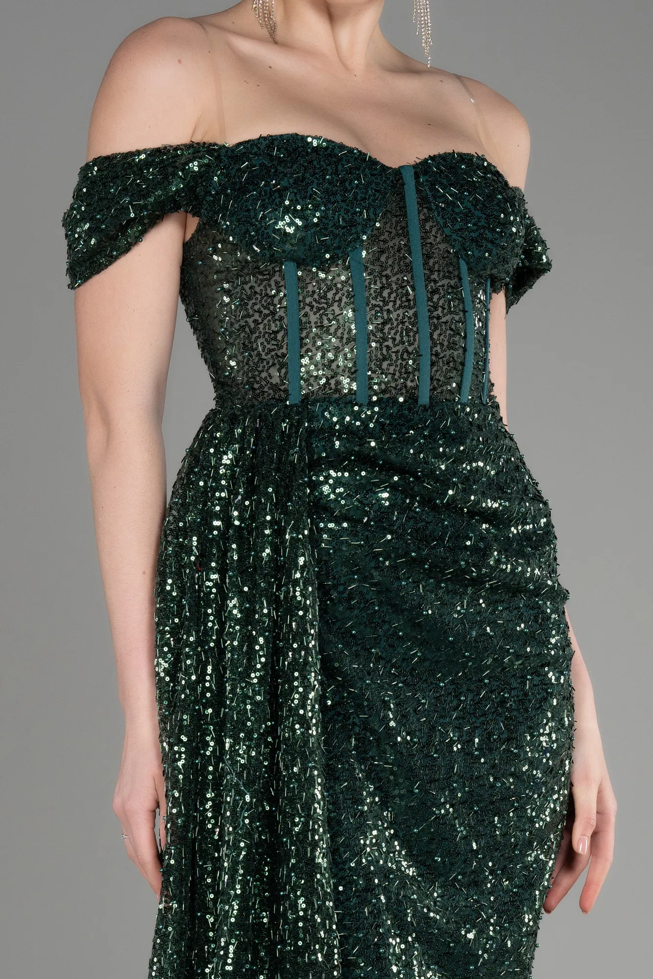 Emerald Green-Long Scaly Evening Dress ABU3794