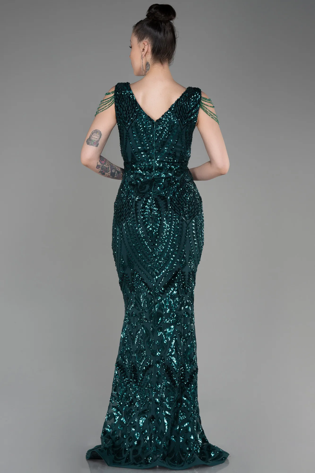 Emerald Green-Long Scaly Mermaid Evening Dress ABU3842