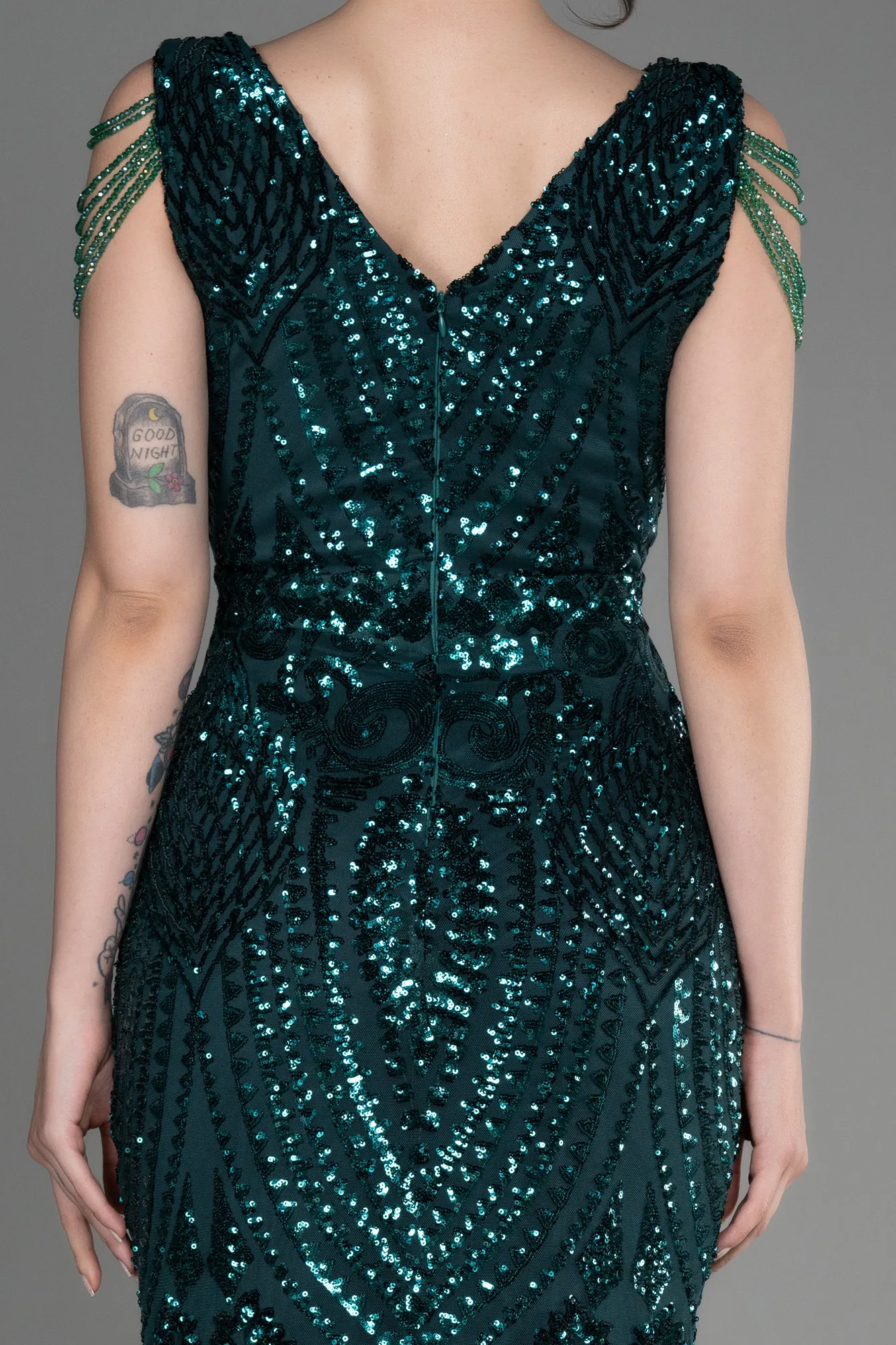 Emerald Green-Long Scaly Mermaid Evening Dress ABU3842