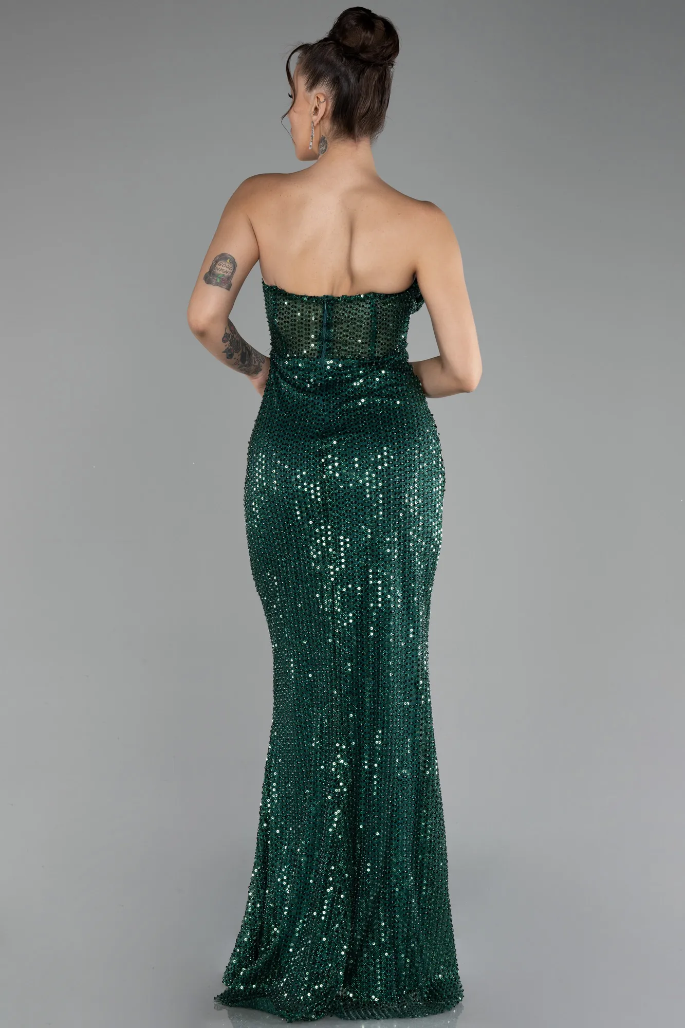 Emerald Green-Long Scaly Mermaid Evening Gown ABU3970