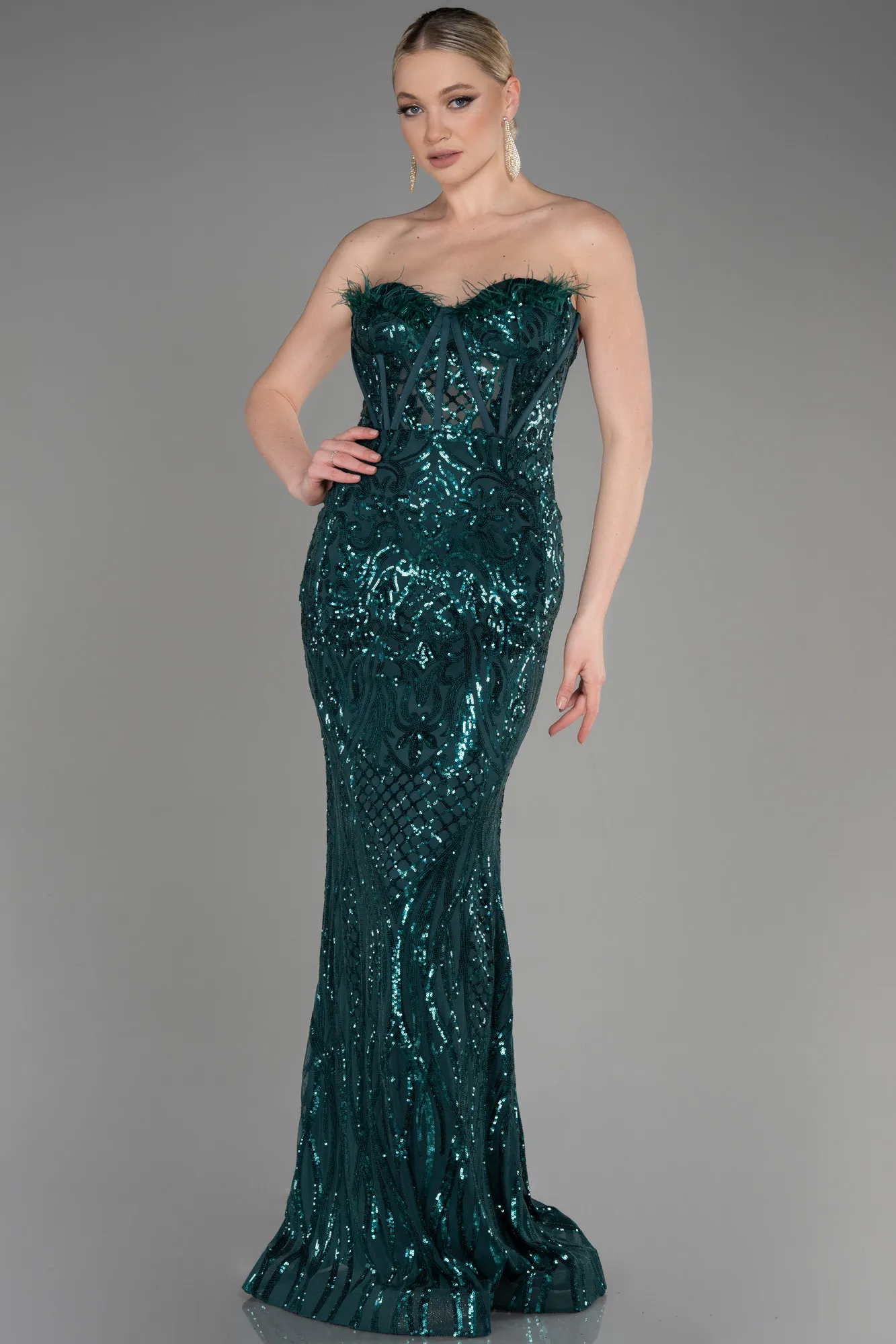 Emerald Green-Long Scaly Mermaid Prom Dress ABU3550