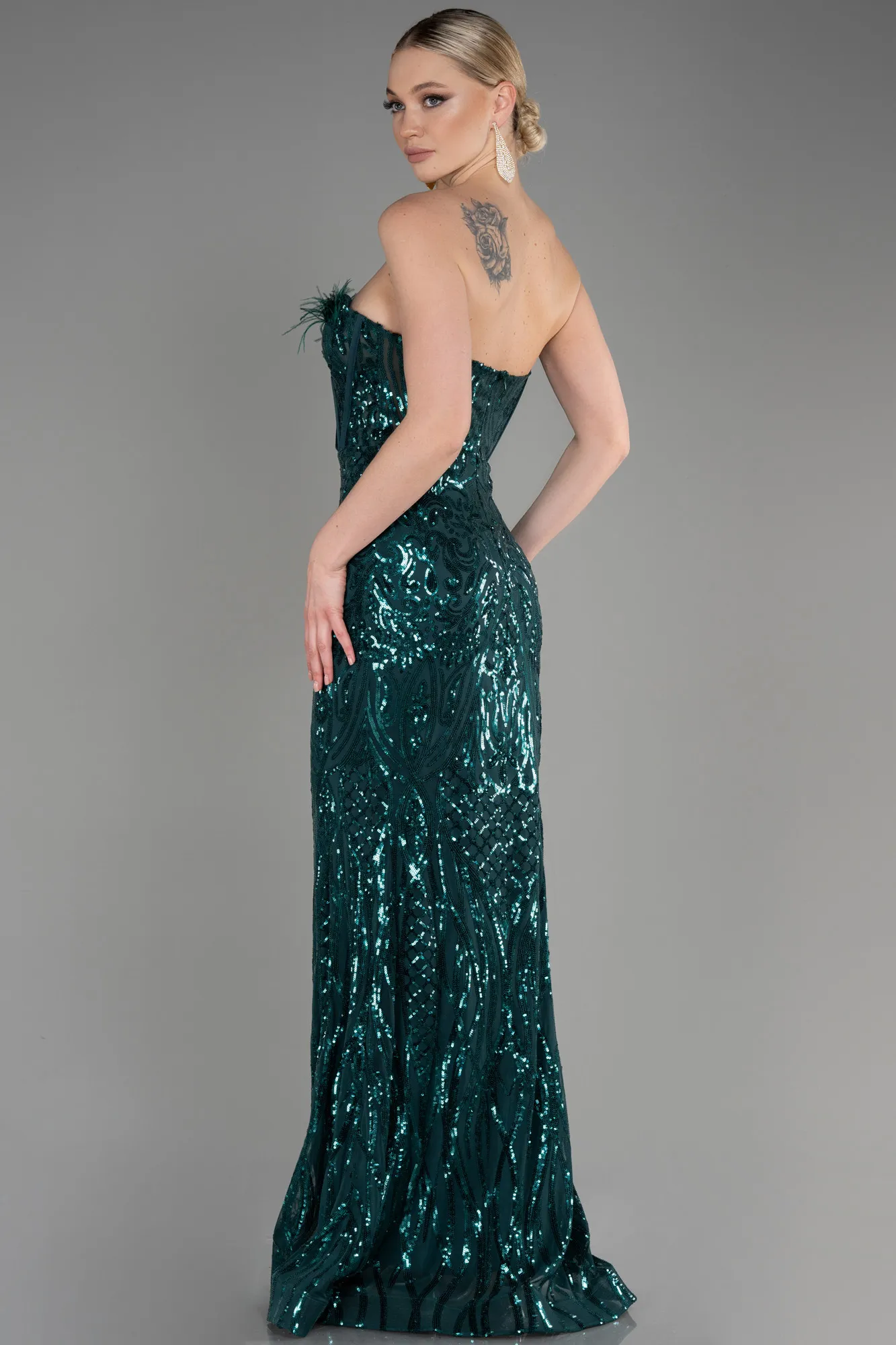 Emerald Green-Long Scaly Mermaid Prom Dress ABU3550