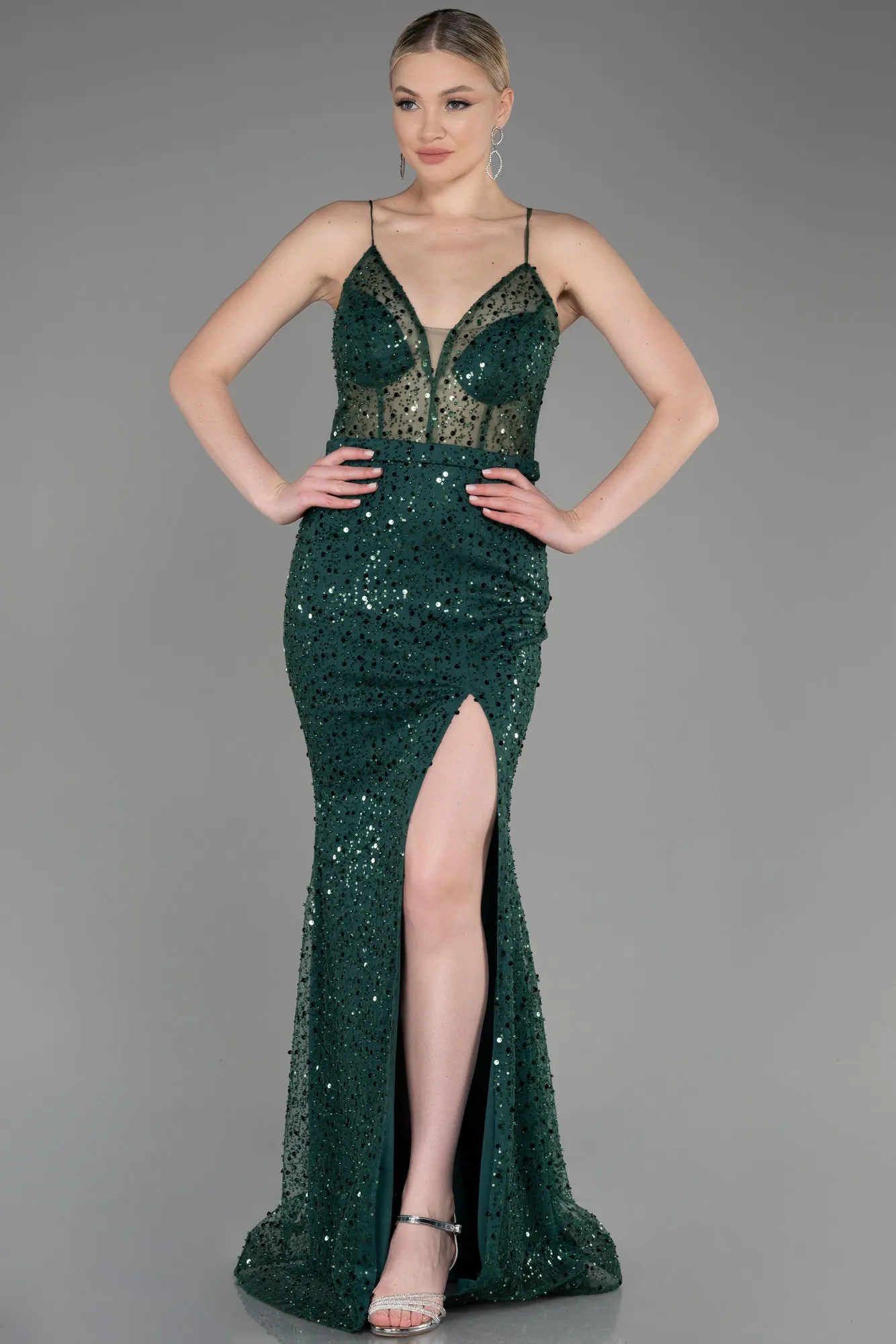 Emerald Green-Long Scaly Mermaid Prom Dress ABU3561