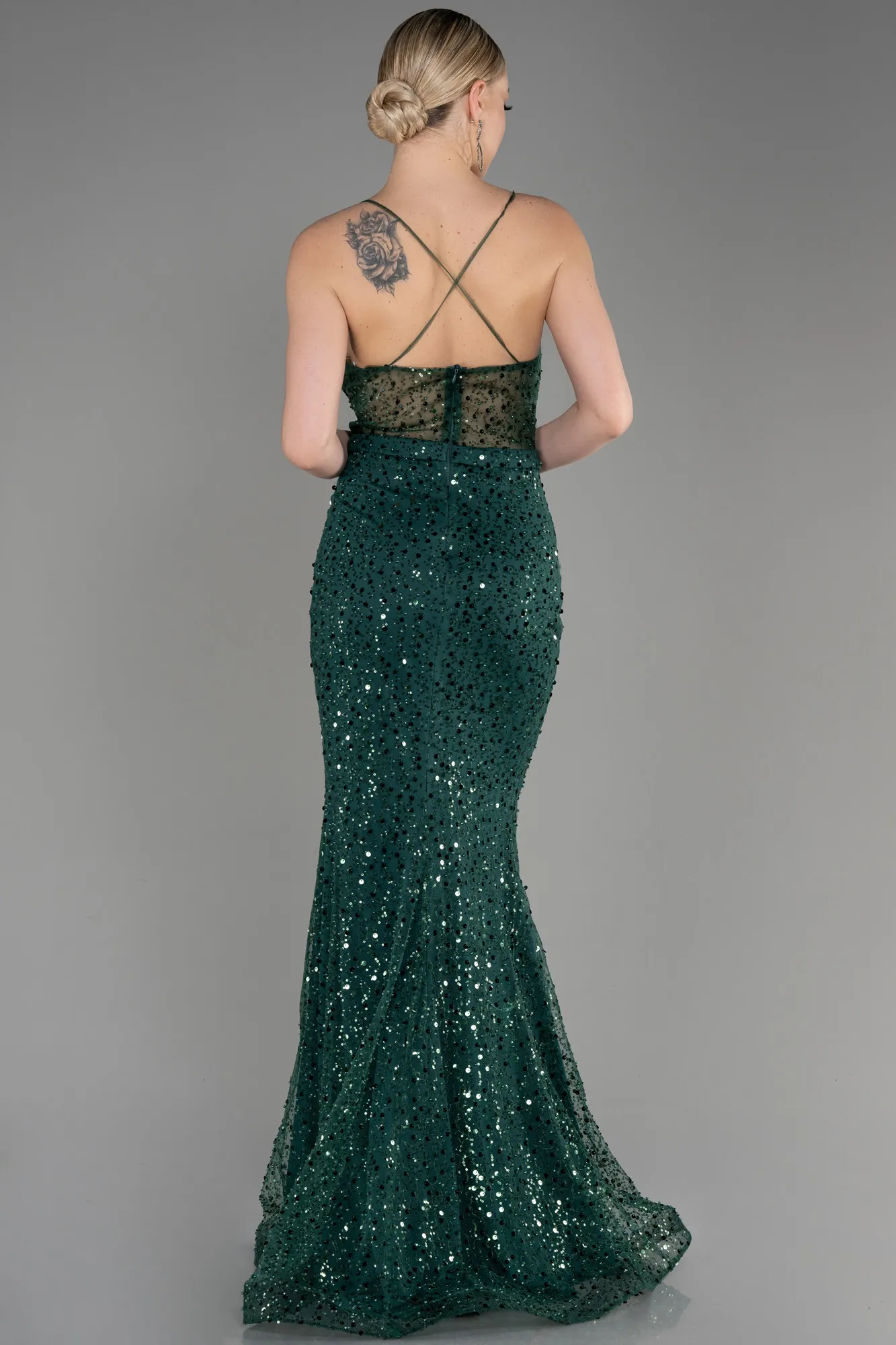 Emerald Green-Long Scaly Mermaid Prom Dress ABU3561