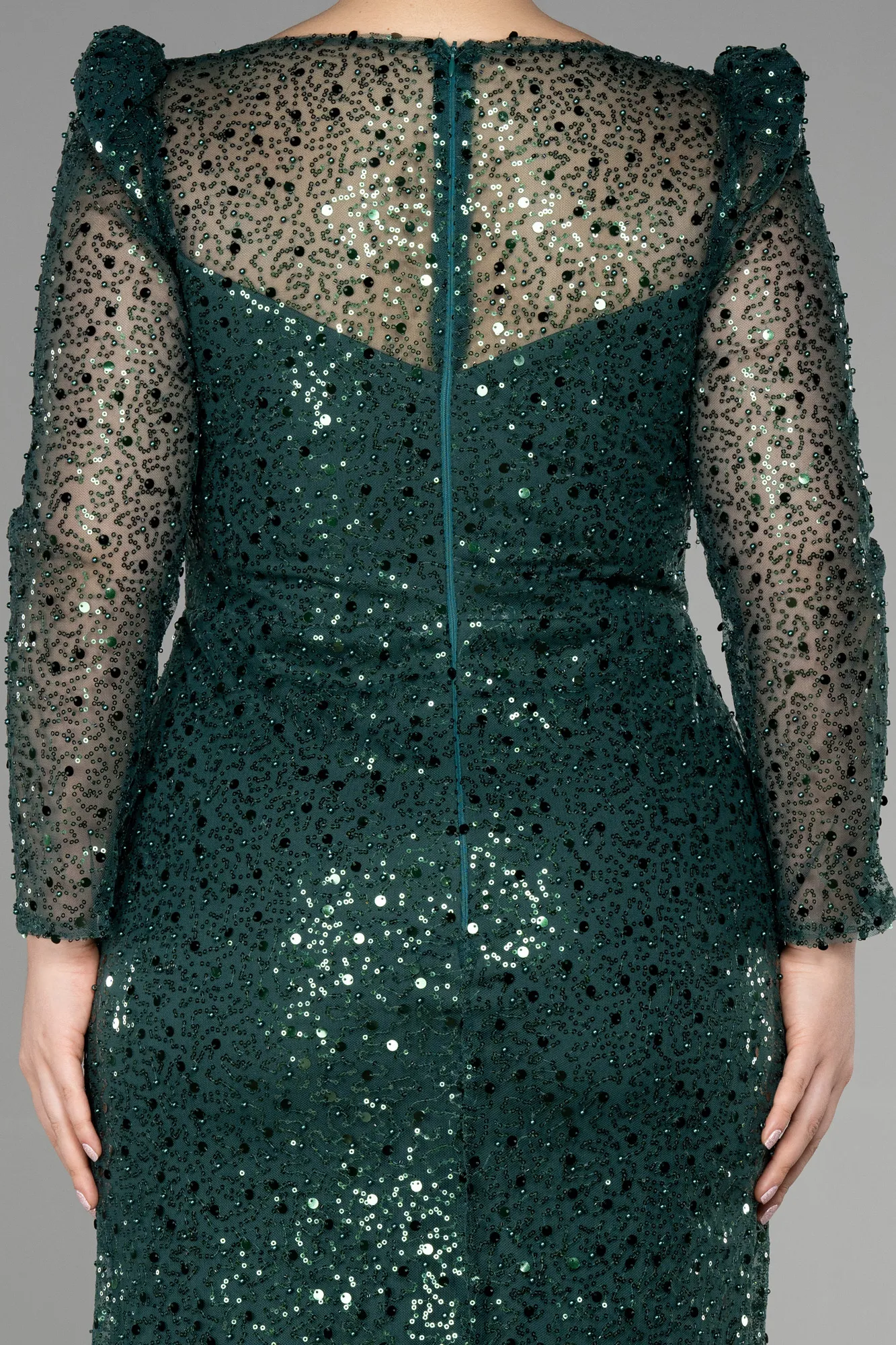 Emerald Green-Long Scaly Plus Size Engagement Dress ABU3559