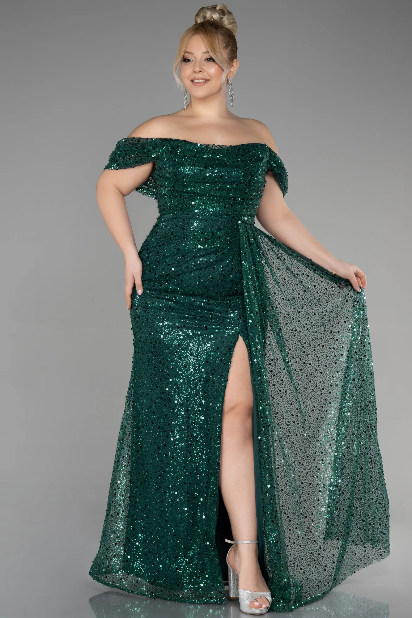 Emerald Green-Long Scaly Plus Size Engagement Dress ABU3579