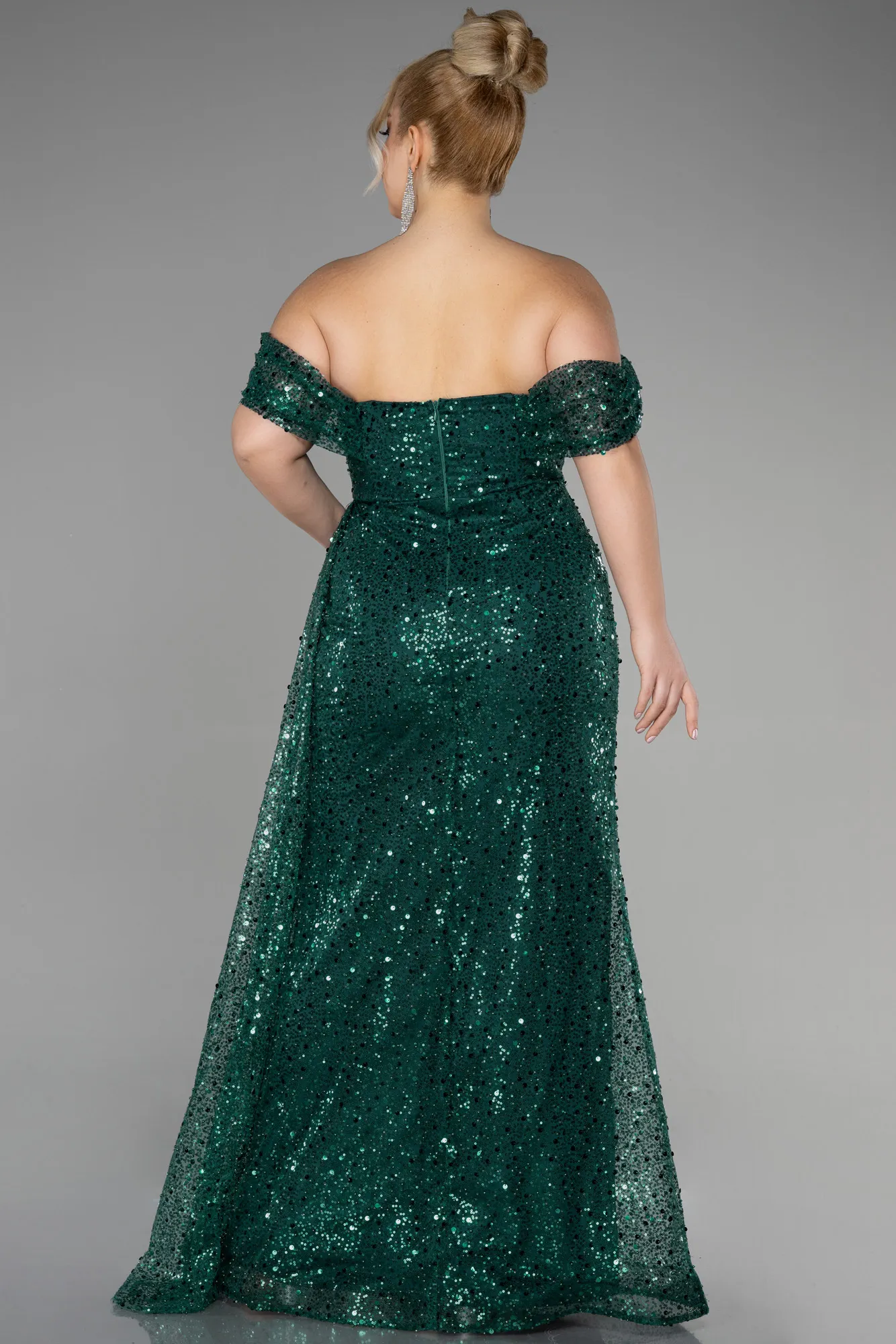 Emerald Green-Long Scaly Plus Size Engagement Dress ABU3579