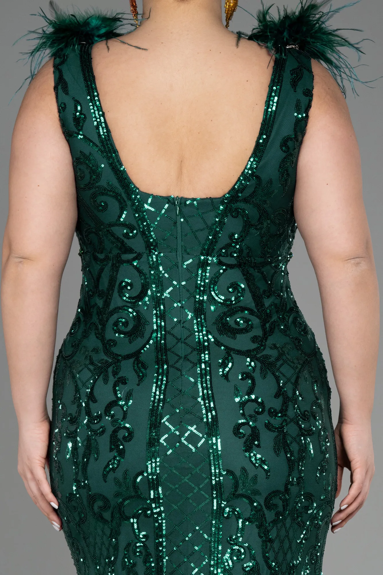 Emerald Green-Long Scaly Plus Size Engagement Dress ABU3671