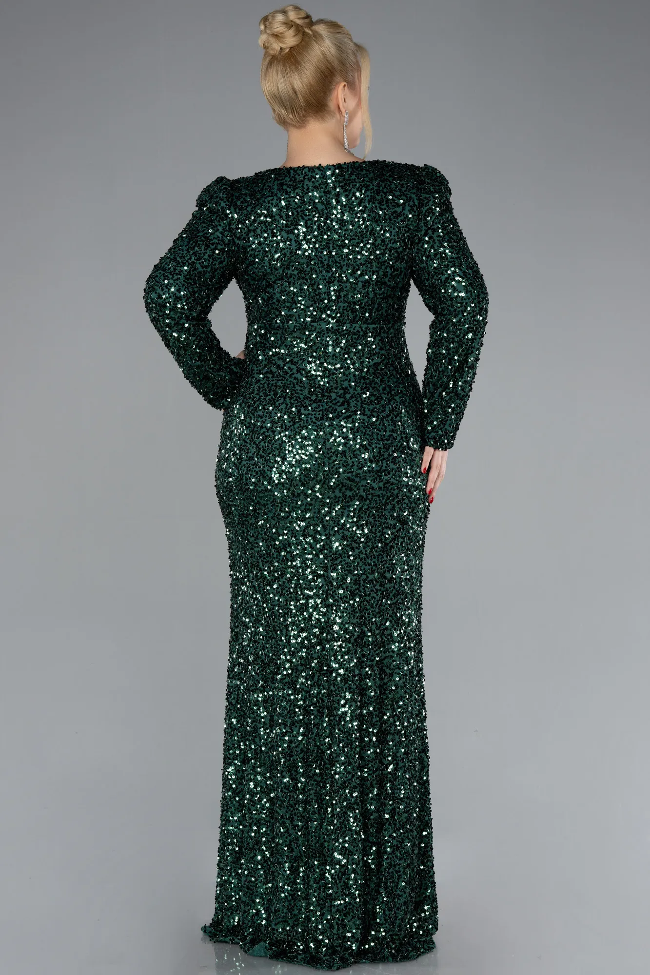 Emerald Green-Long Scaly Plus Size Engagement Dress ABU4373