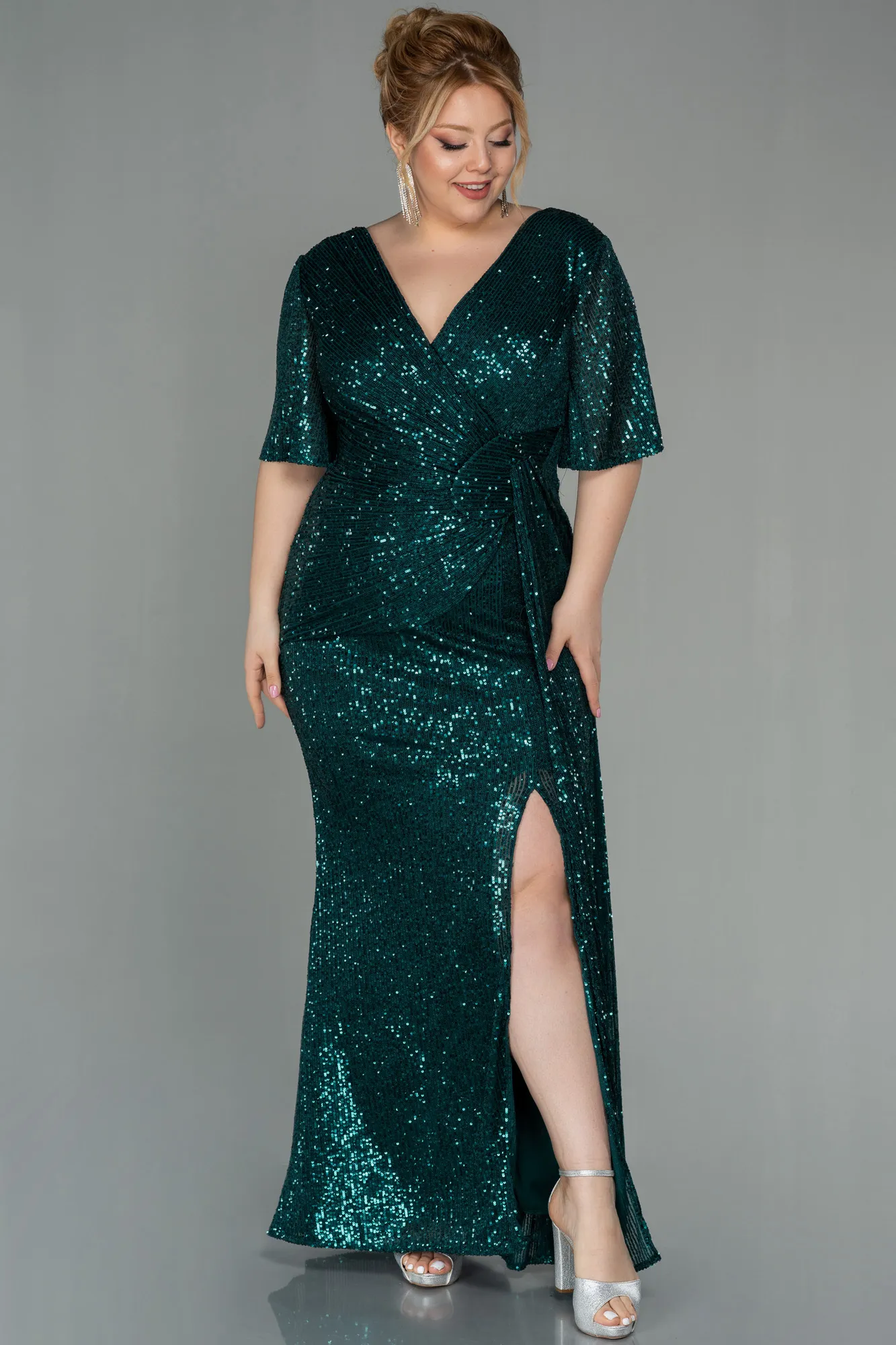 Emerald Green-Long Scaly Plus Size Evening Dress ABU2796