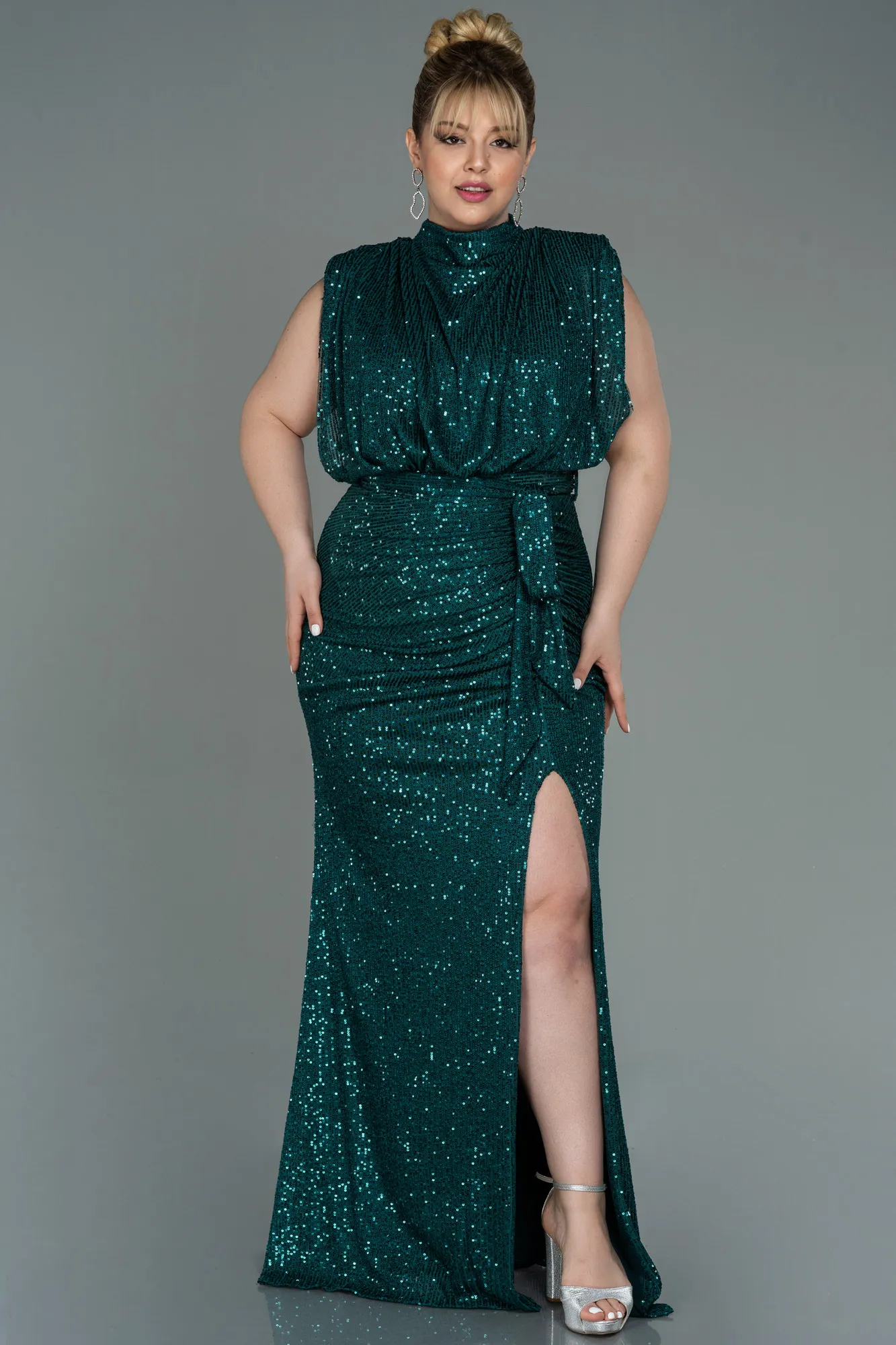 Emerald Green-Long Scaly Plus Size Evening Dress ABU3115