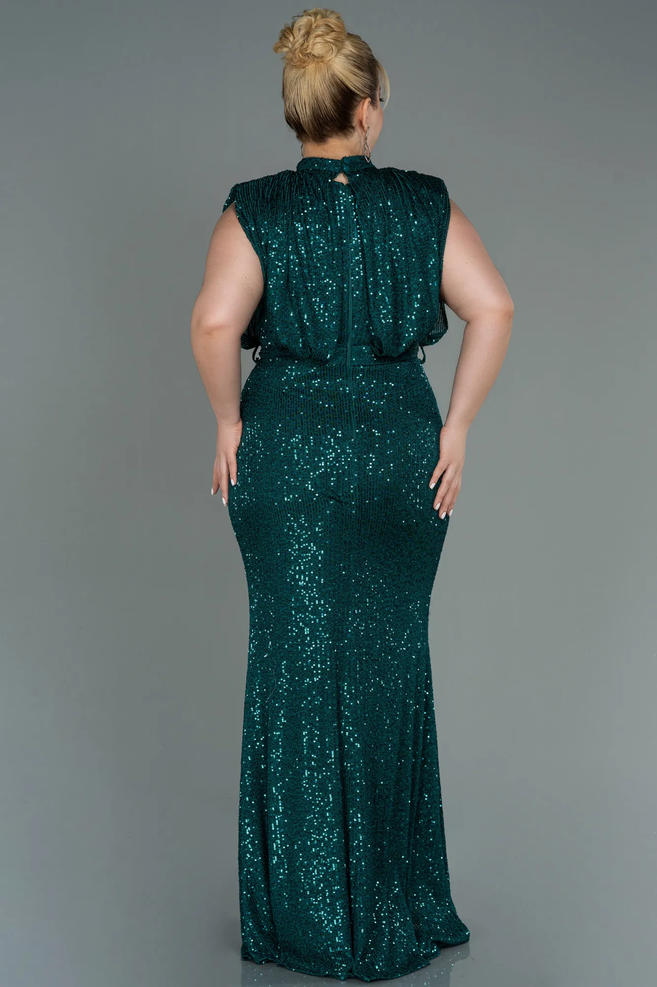Emerald Green-Long Scaly Plus Size Evening Dress ABU3115