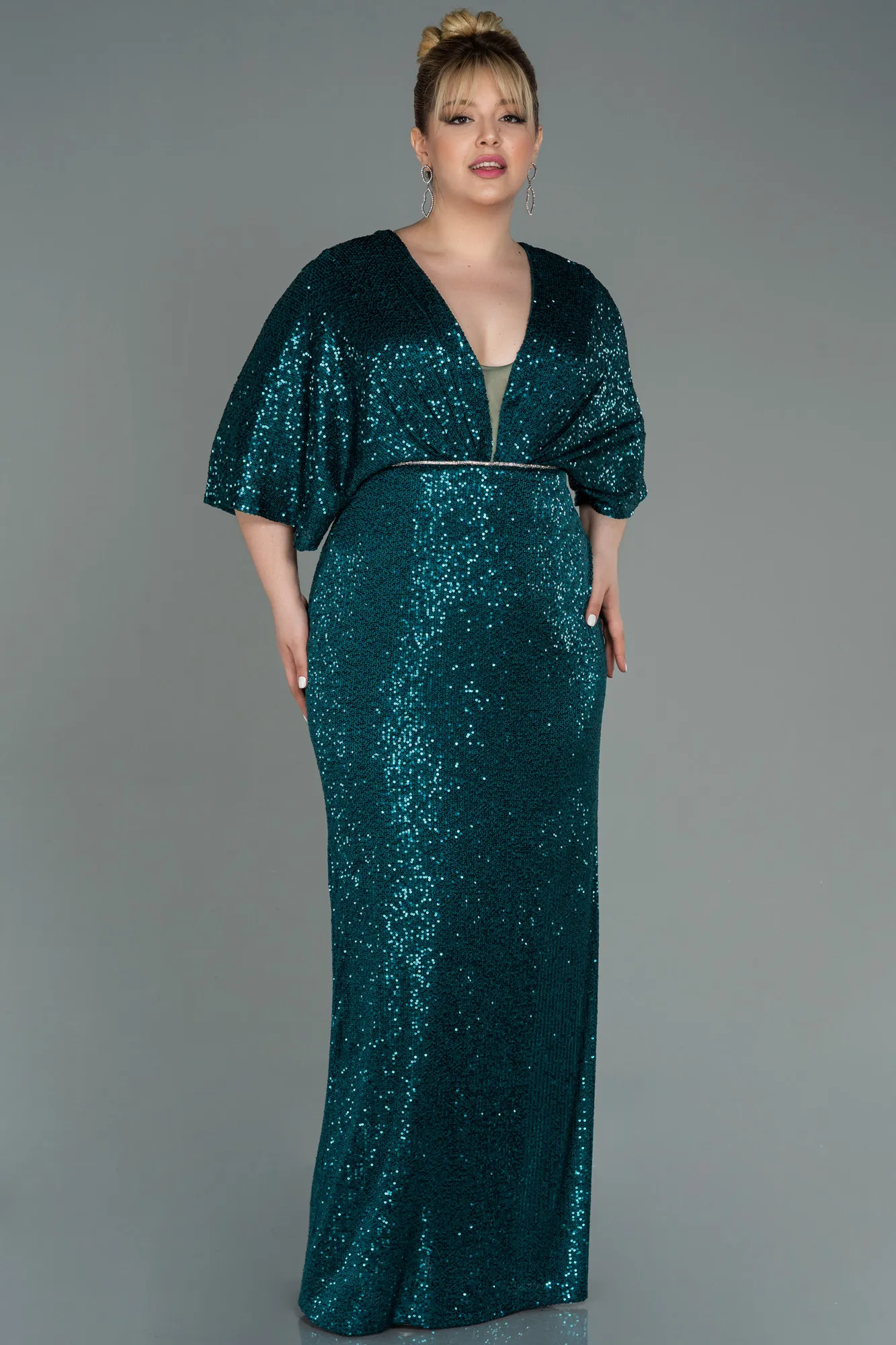 Emerald Green-Long Scaly Plus Size Evening Dress ABU3123