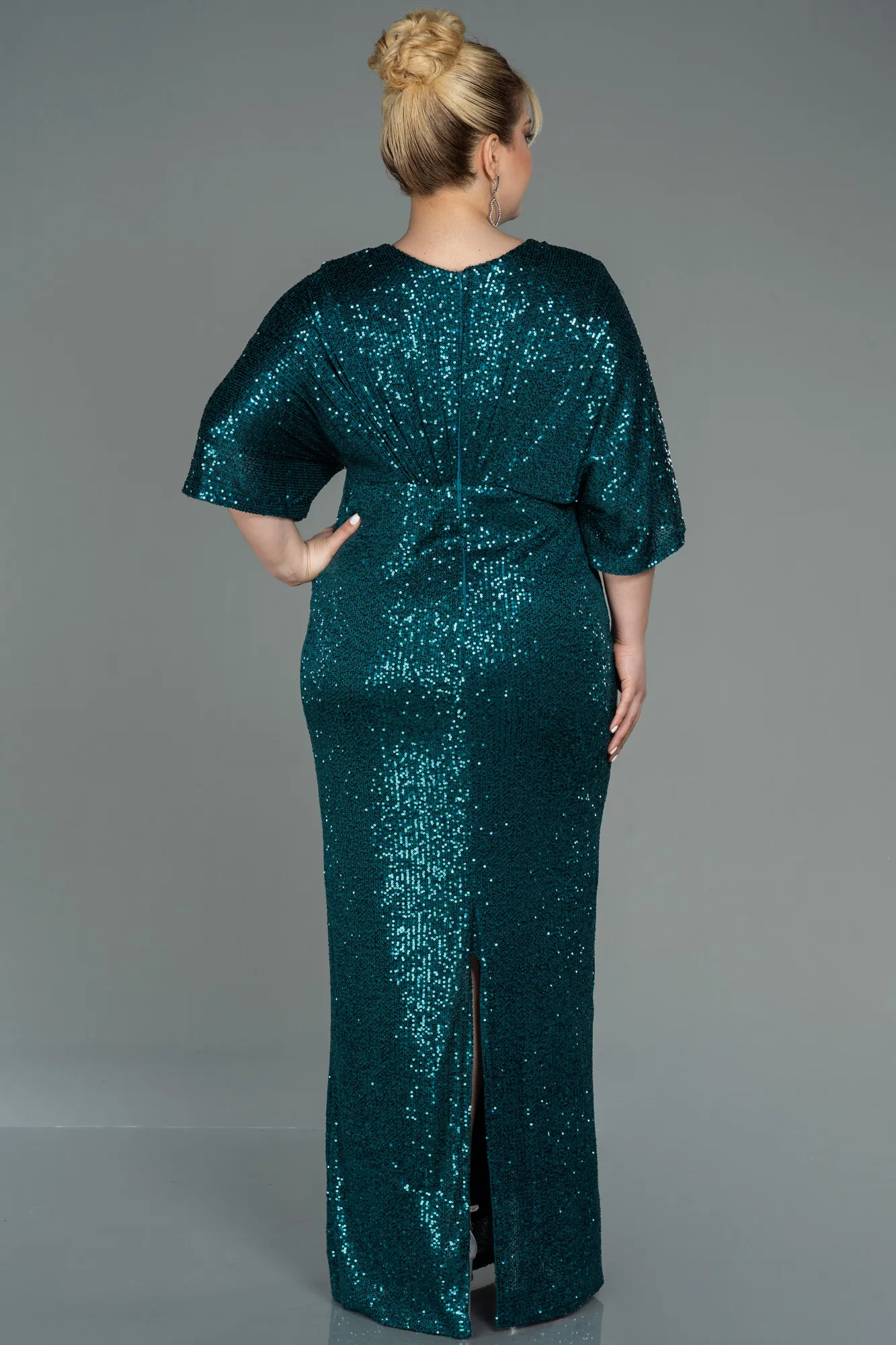 Emerald Green-Long Scaly Plus Size Evening Dress ABU3123