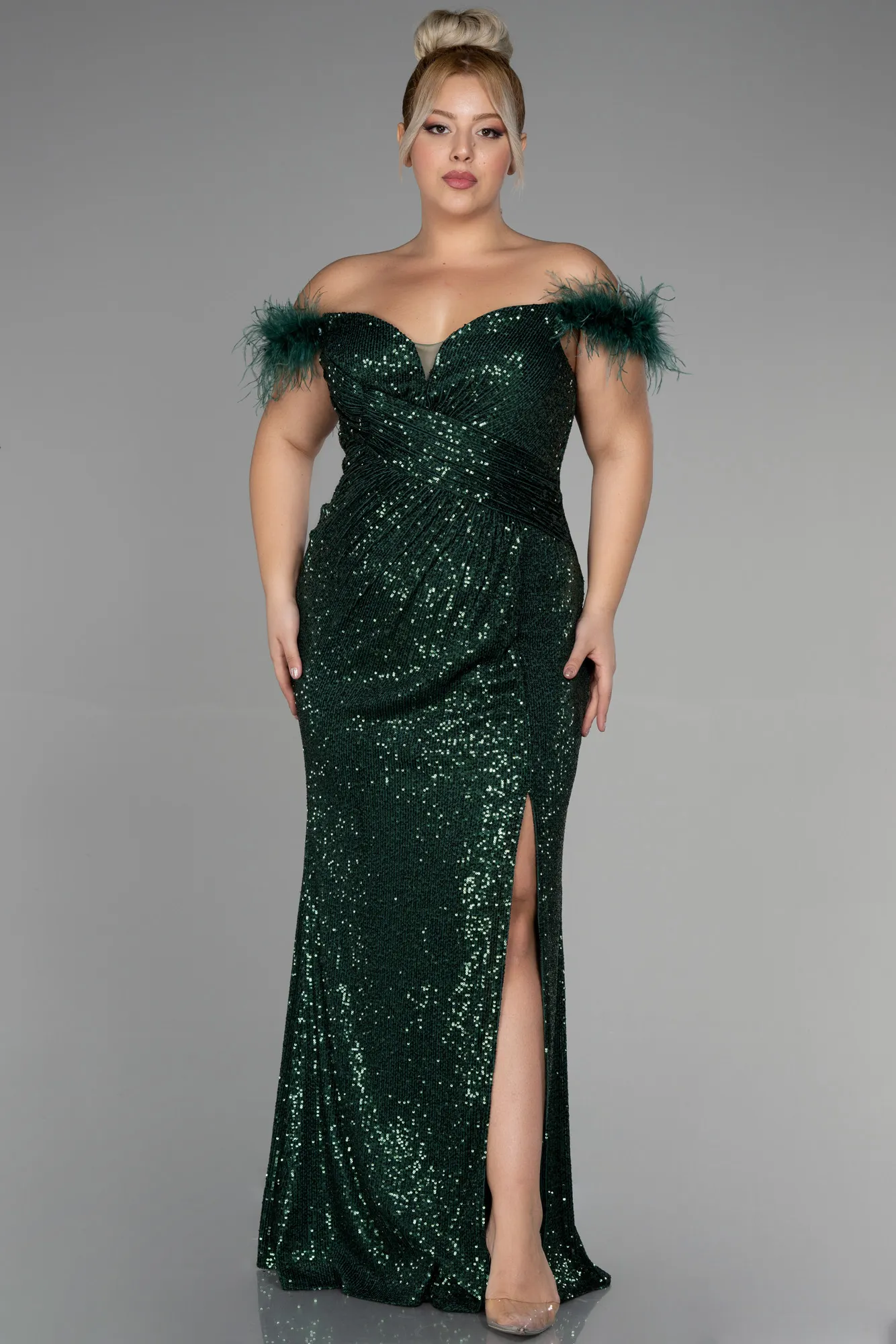 Emerald Green-Long Scaly Plus Size Evening Dress ABU3193