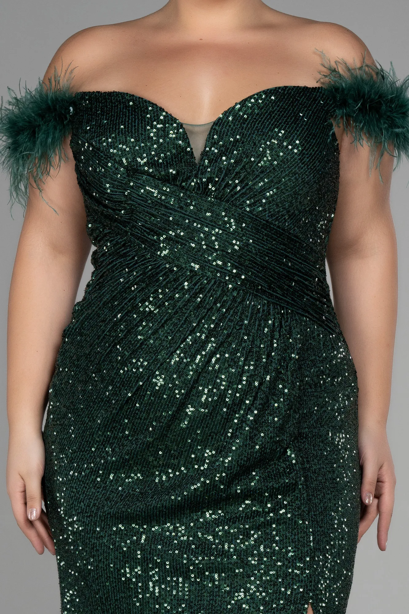 Emerald Green-Long Scaly Plus Size Evening Dress ABU3193
