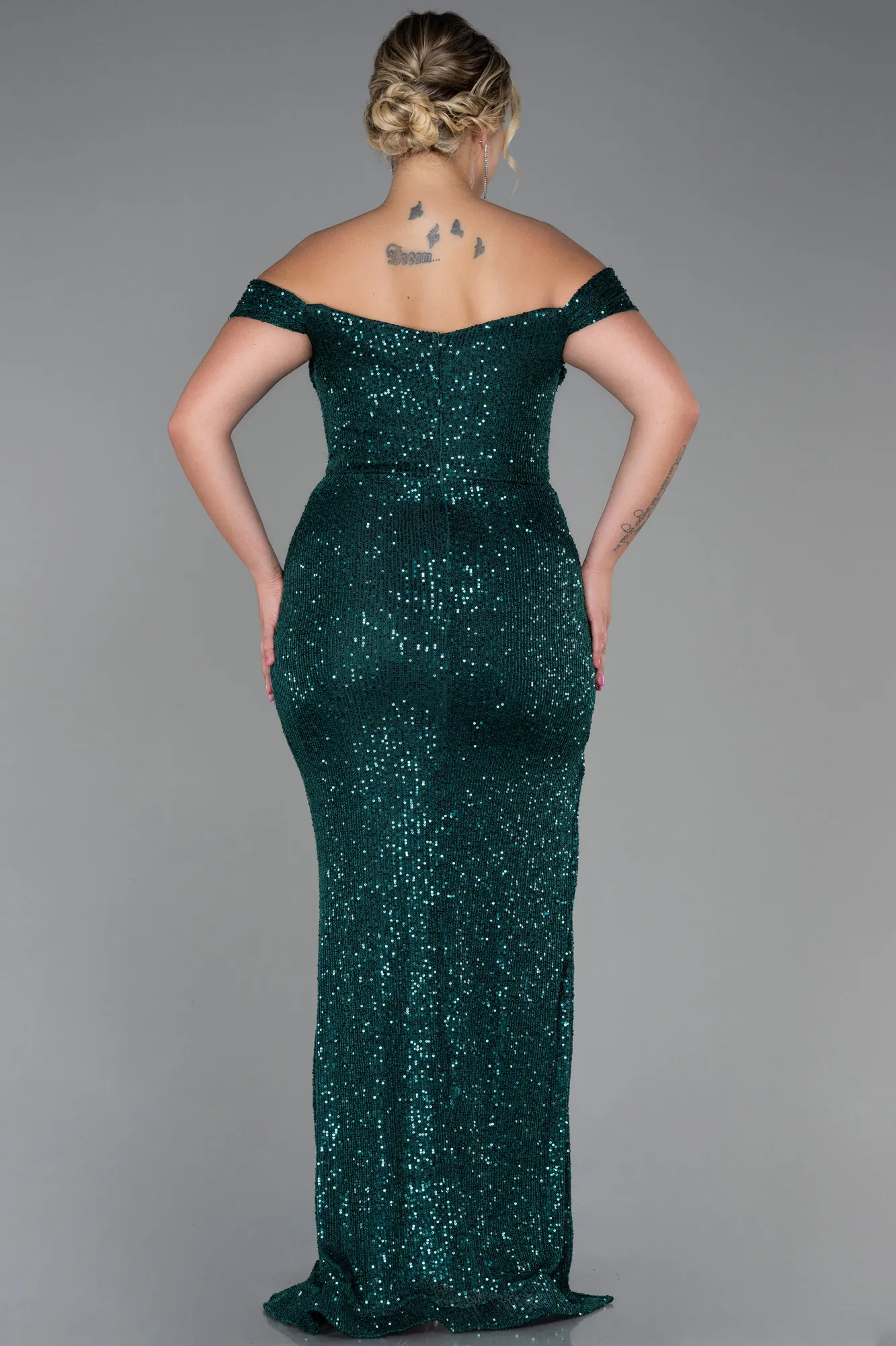 Emerald Green-Long Scaly Plus Size Evening Dress ABU3203