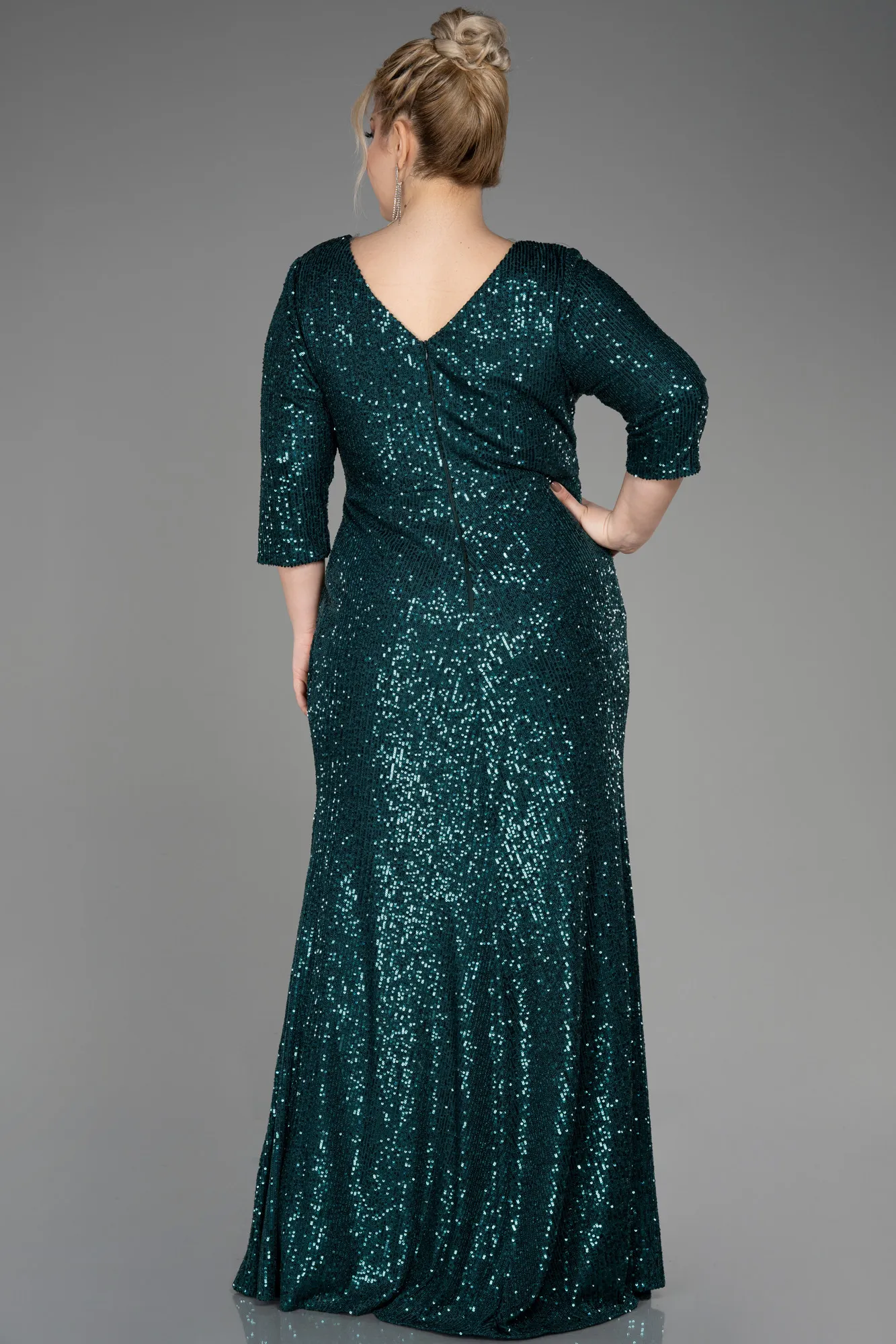 Emerald Green-Long Scaly Plus Size Evening Dress ABU3258