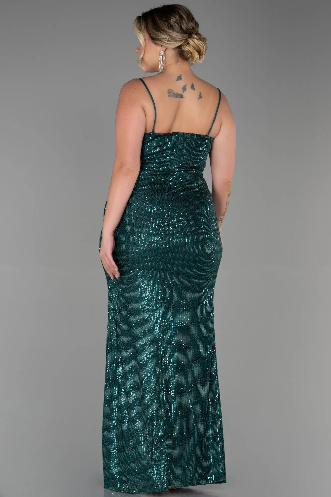 Emerald Green-Long Scaly Plus Size Evening Dress ABU3322